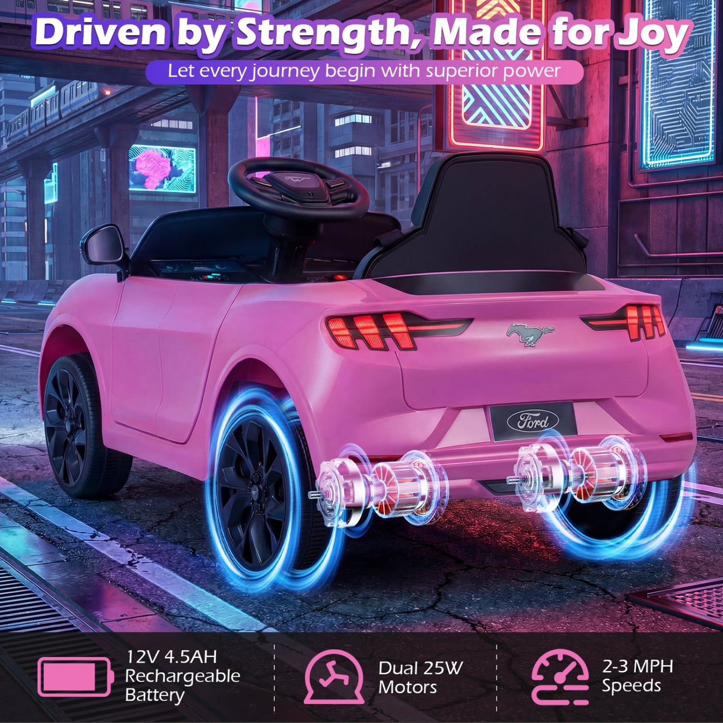 12V Kids Ride on Car Licensed Ford Mach E with Parent Control and Horn