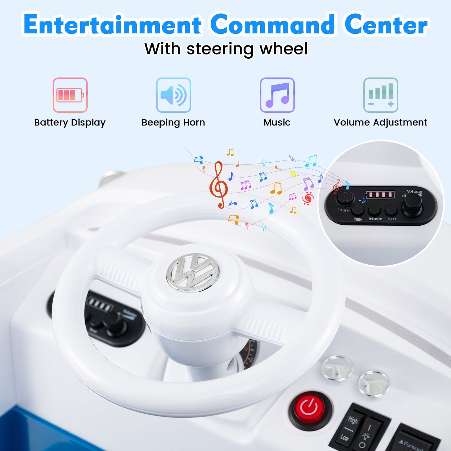 12V Ride On Car Licensed Volkswagen Ride-on Bus with Cup Holder and LED Headlights for 3+ Years Old