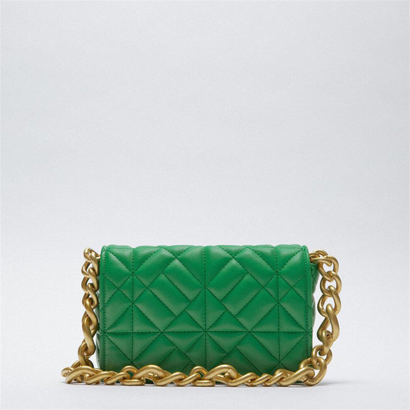 New Adorable Women's Handbag Green Small Flap Shoulder Bag In Thick Metal Chain Women's Clutch Bags Luxury Ladies Shoulder Purse