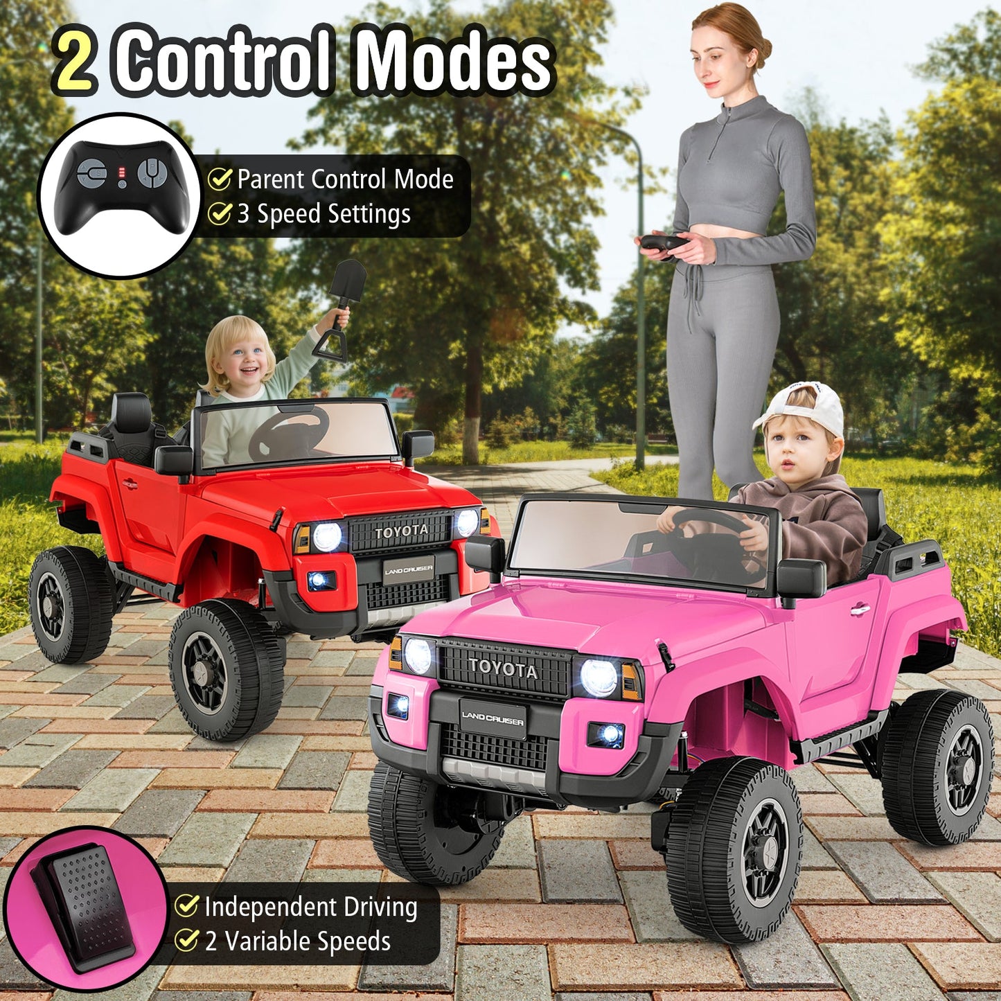 24V 2 Seater Ride on Car 4WD/2WD Switchable for Kids with Remote for Ages 3+