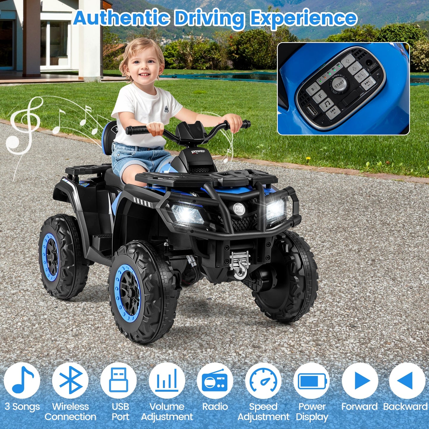 24V Kids ATV 2-Seater with 4 Motors with LED Lights and Music