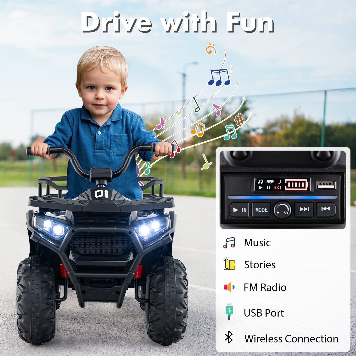 24V Kids Ride on Electric ATV Quad Car with Realistic Sounds and LED Lights
