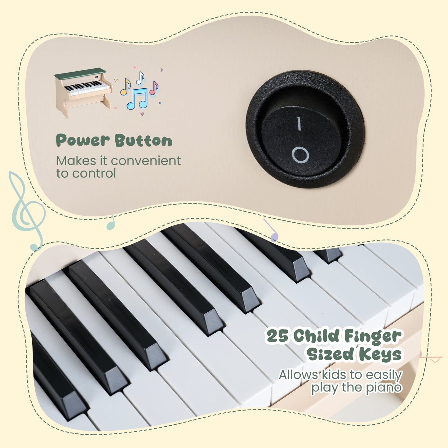 25 Keys Kids Piano Keyboard Wooden Digital Piano Toy with Removable Music Stand-Green