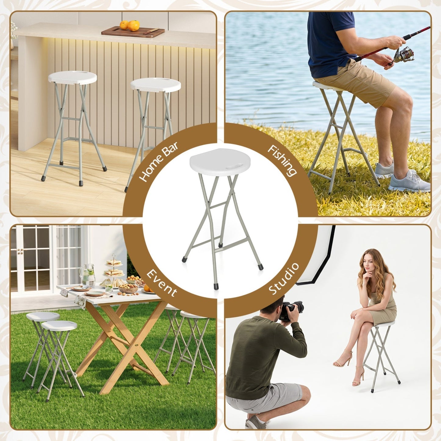 Folding Patio Dining Chairs 28" - Set of 2, 330 lbs Capacity