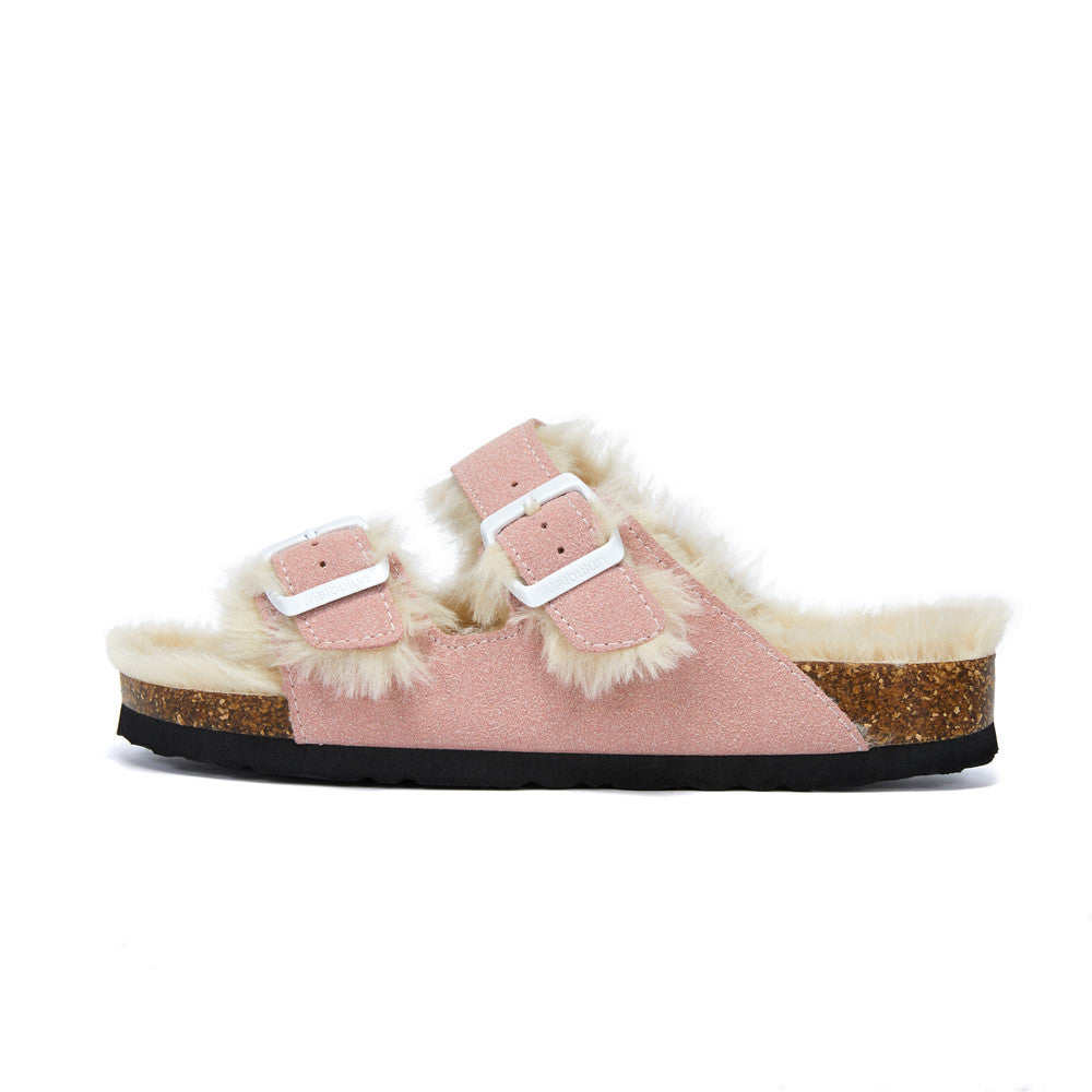 New Cotton Wool Shoes Double Buckle Belt Wool Shoes Indoor Outdoor Wear Warm Slippers Comfy Soft Women Slippers Fur Lined Orthopedic Indoor House Shoes With Adjustable Buckle