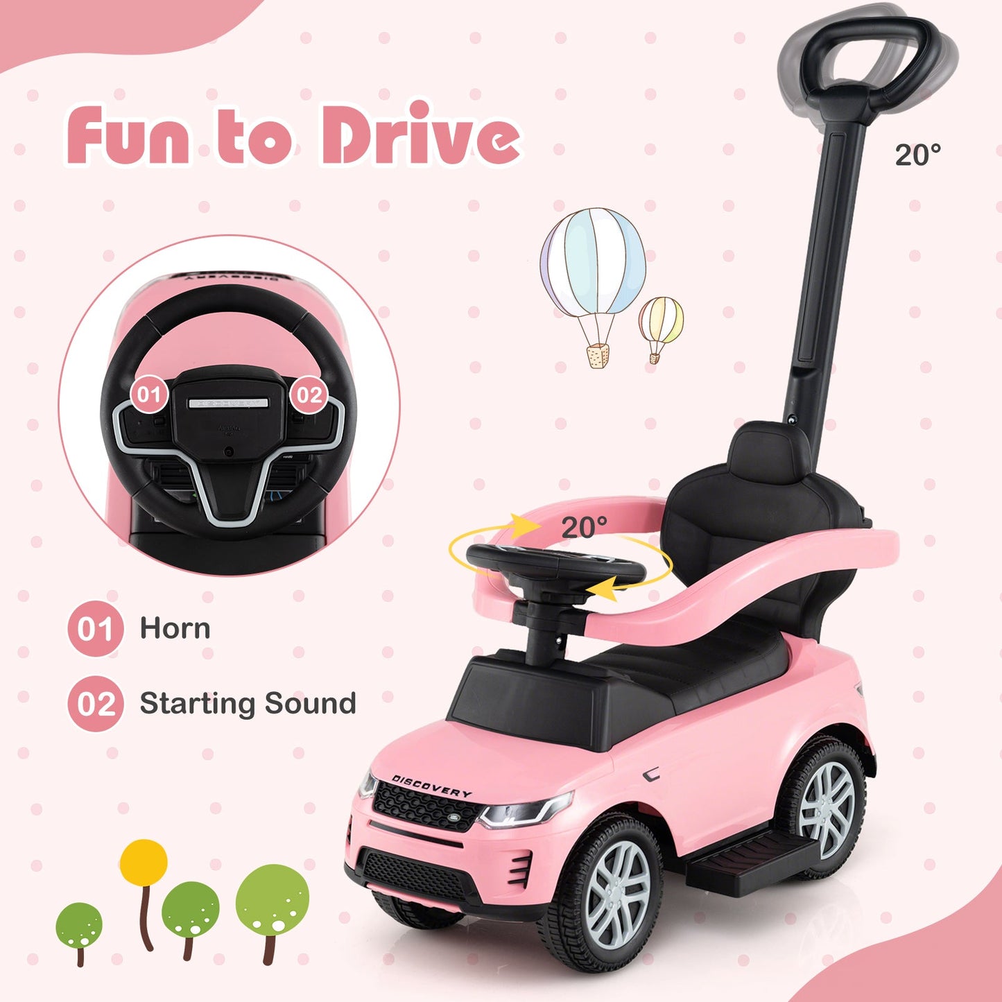 3 in 1 Push Car with Removable Handle and Guardrail for Kids 18-36 Months Old
