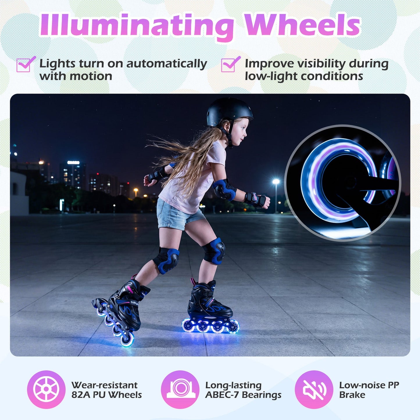 4 Sizes Adjustable Blade Roller with Light-up Wheels for Youth