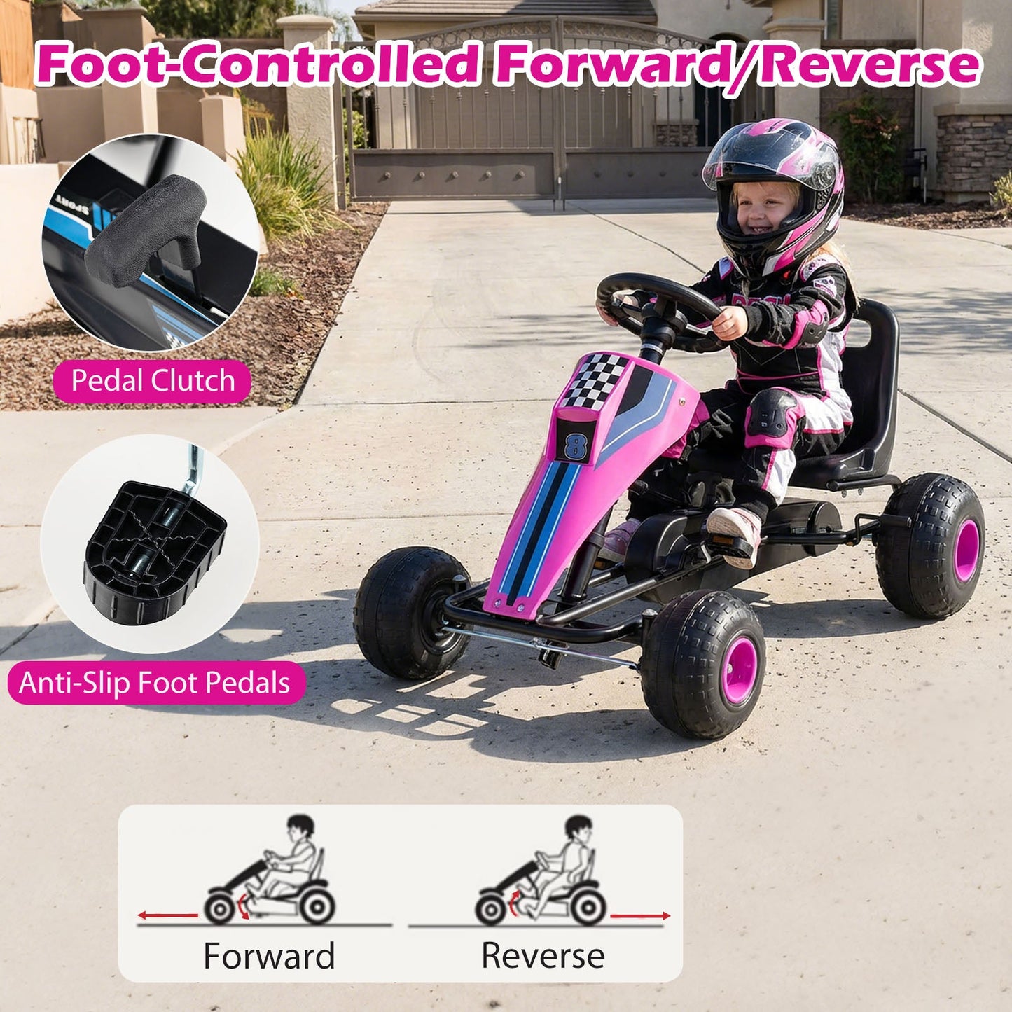 4-Wheel Ride On Toy Pedal Go Kart for Kids with Steering Wheel and Safe Handbrake