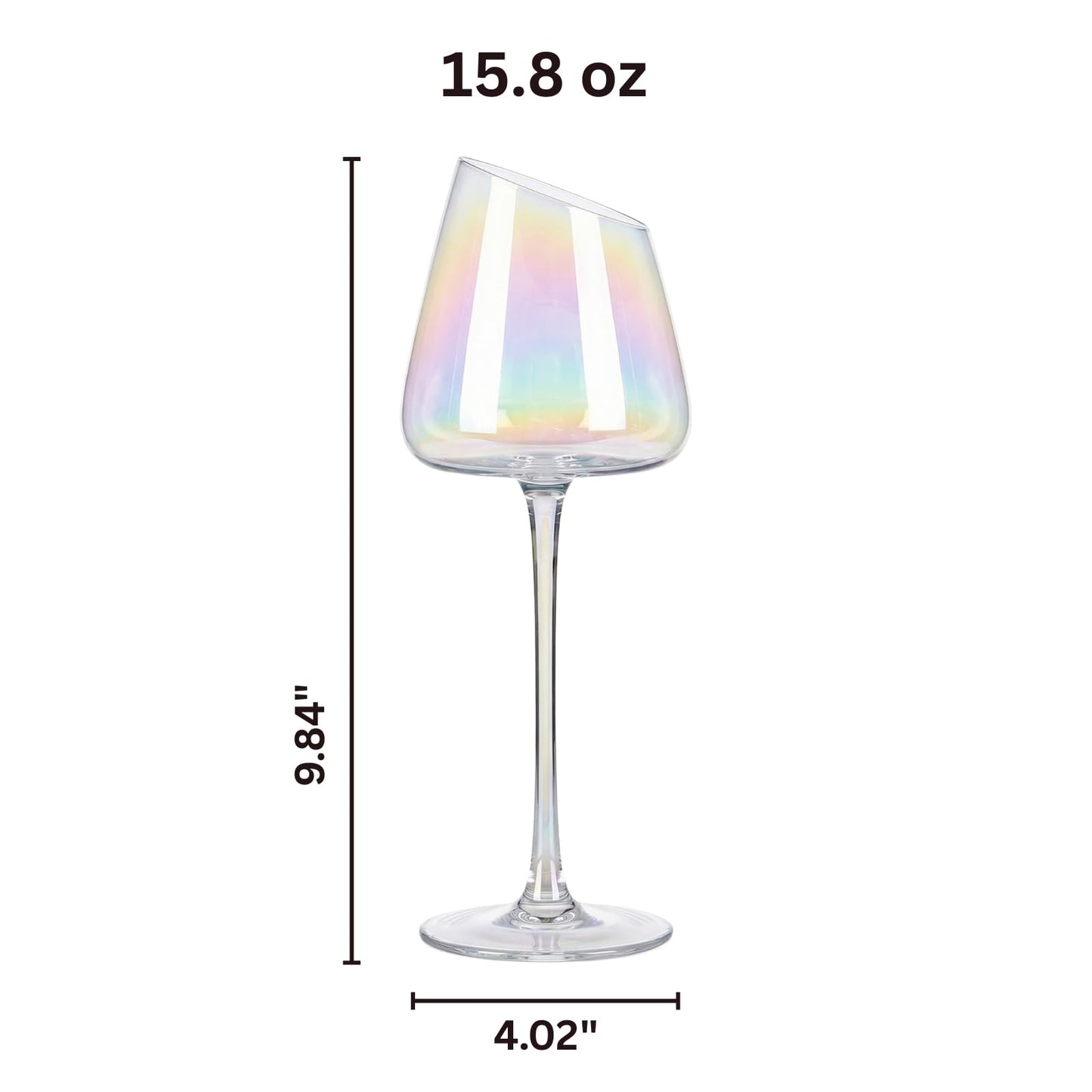 Slanted Iridescent Wine Glass, Single 15.8oz 9.84in Clear Glass