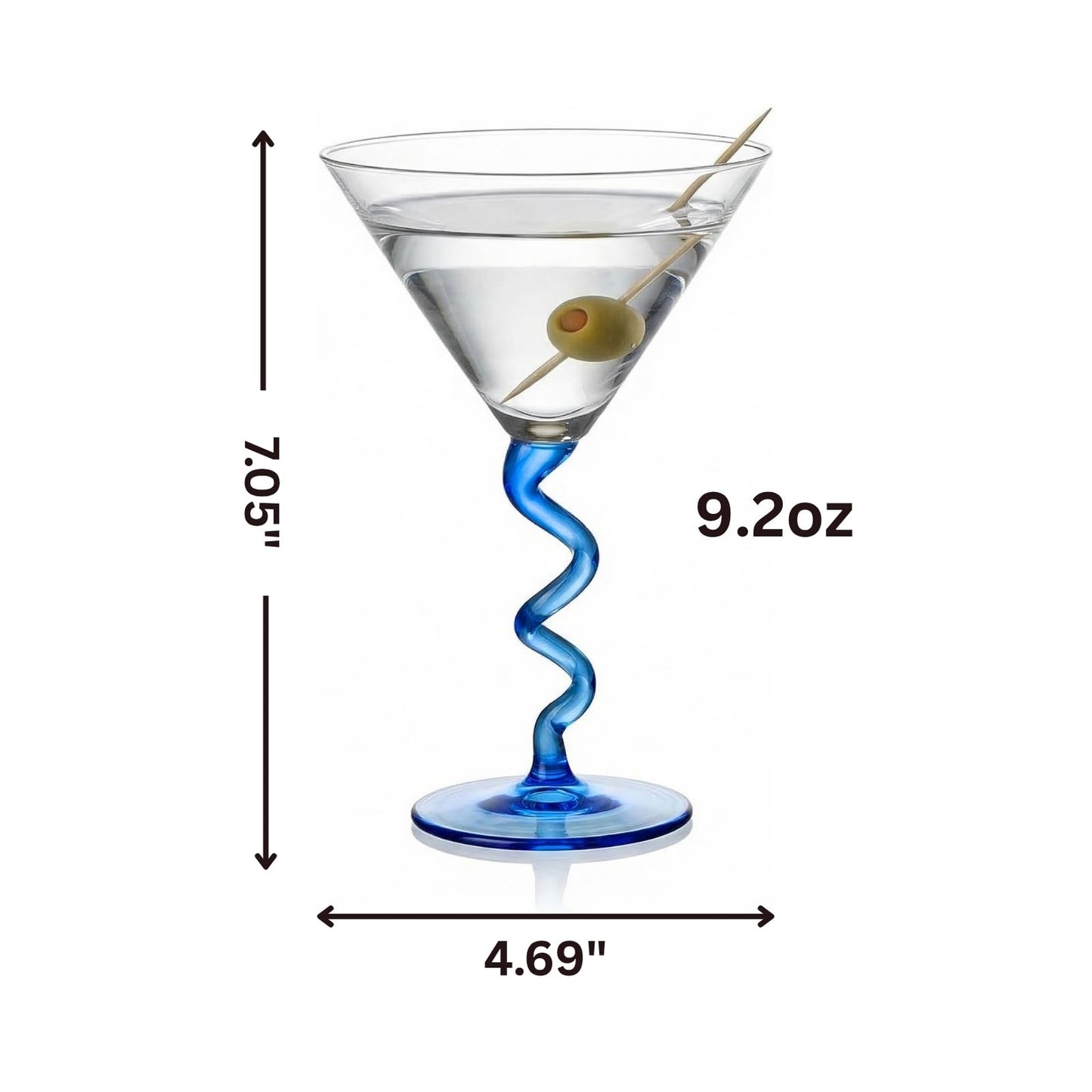 Spiral Stem Martini Glasses Set of 2, 9.2oz 7.05" Blue