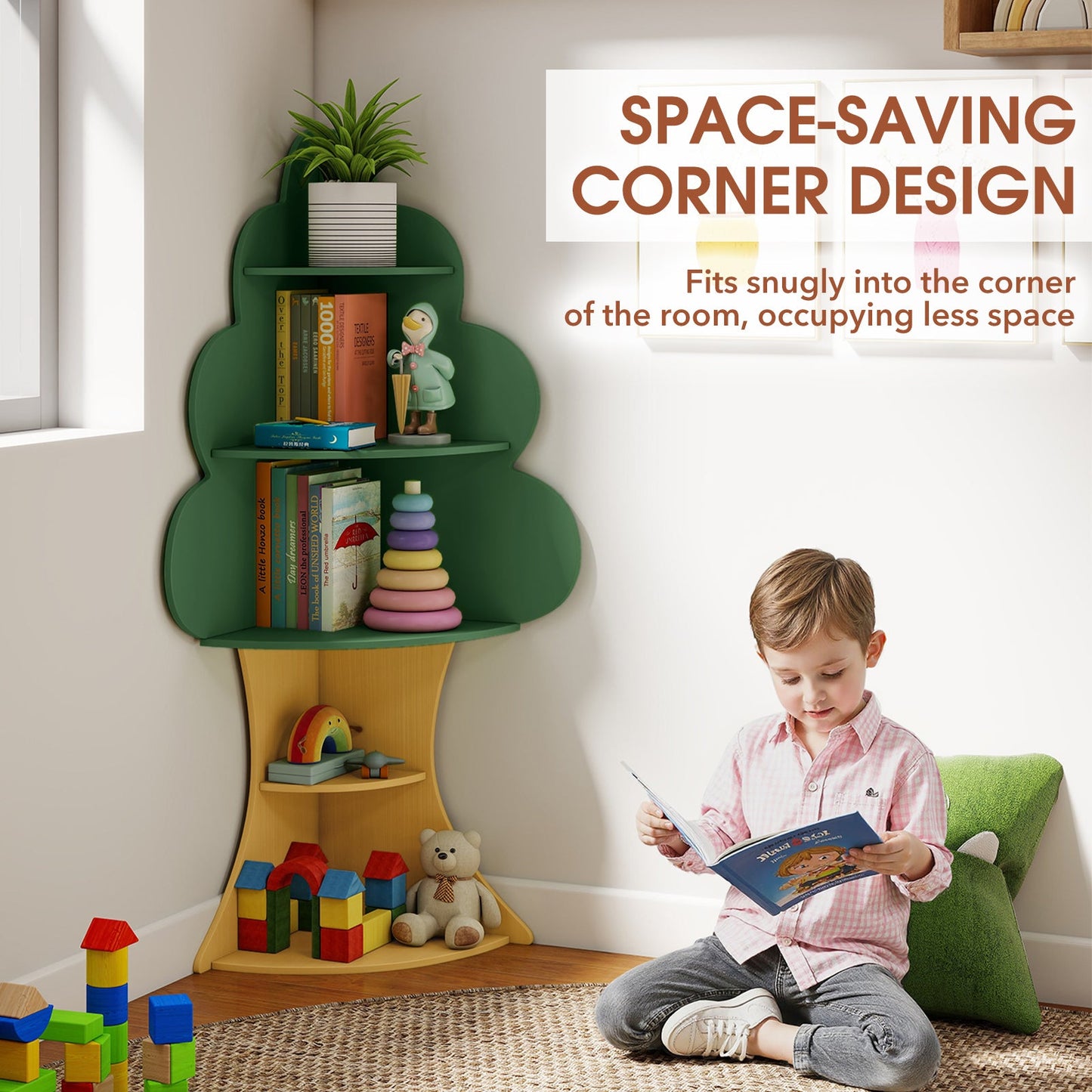 5-Tier Children Book Display Rack with Anti-toppling System-Green