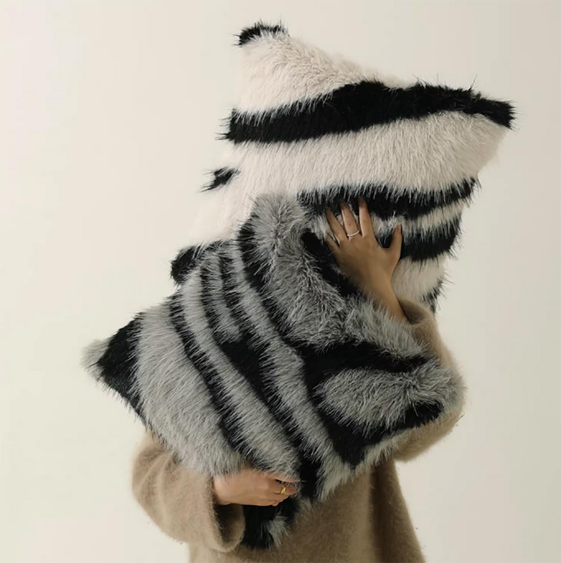 Fennco Styles Zebra Stripe Faux Fur Animal Design Decorative Throw Pillow Cover 18" W x 18" L – Grey Plush Cushion Case for Couch, Bedroom, Living Room and Office Décor