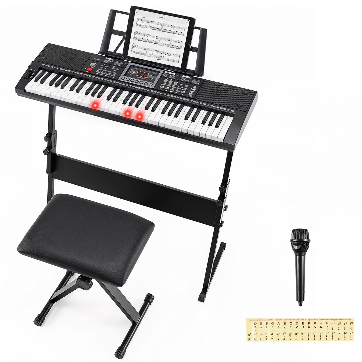 61 Key Keyboard Piano with Stand, Stool & Lighted Keys