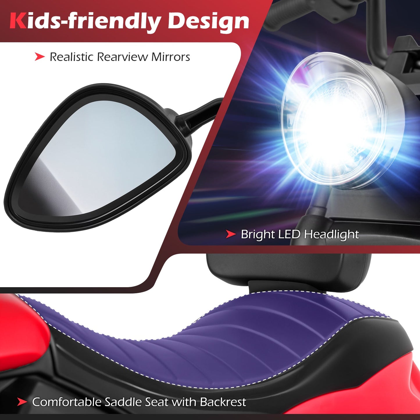 6V Kids Motorcycle with Headlight and Music and Training Wheels