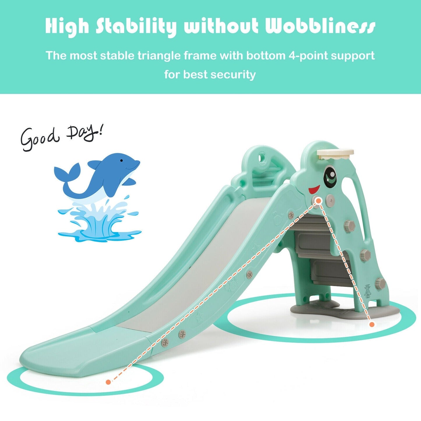 3-in-1 Kids Climber Slide Play Set with Basketball Hoop and Ball