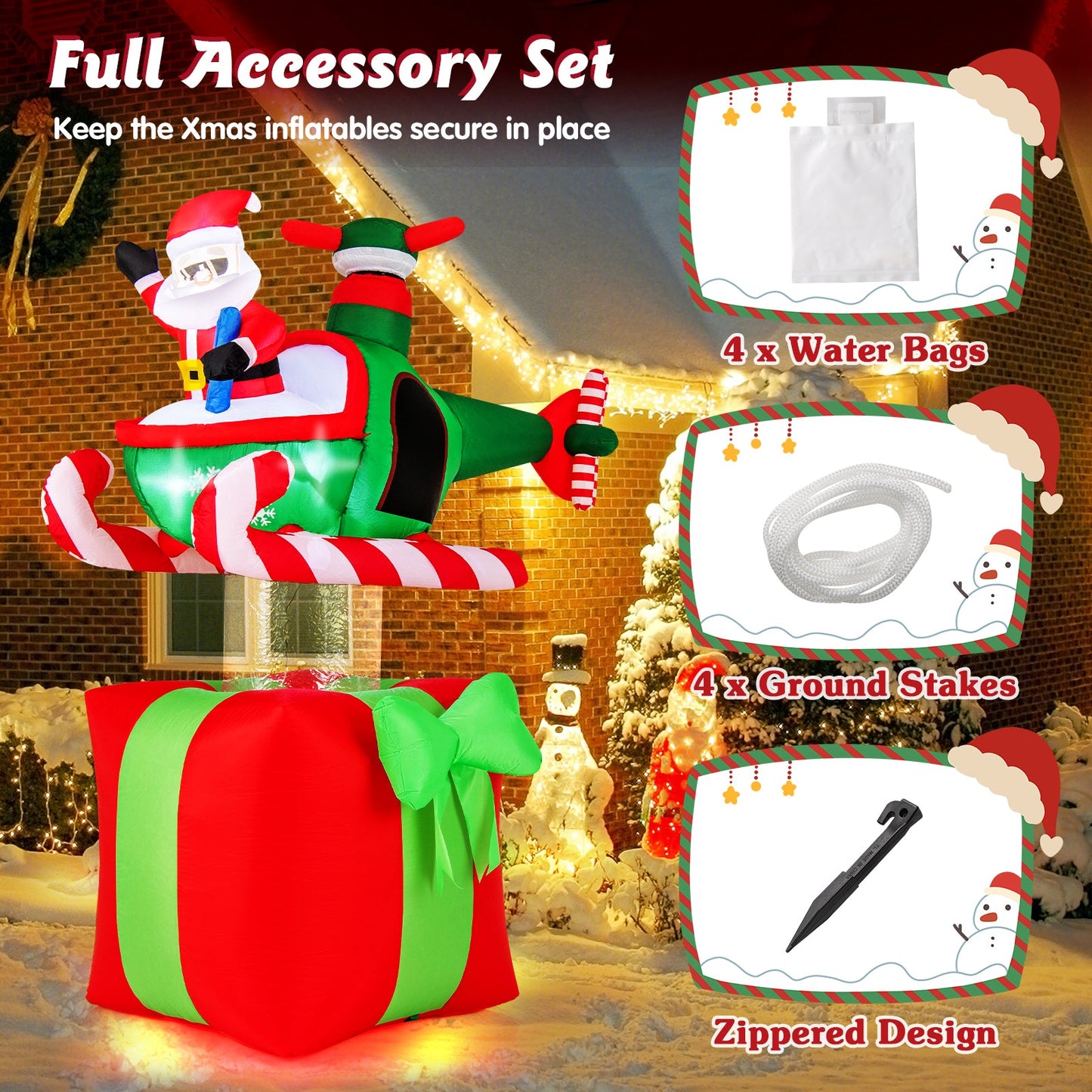 6 Feet Christmas Inflatables Blowup Santa Flying Airplane with with 3 LED Lights and Built-In Blower
