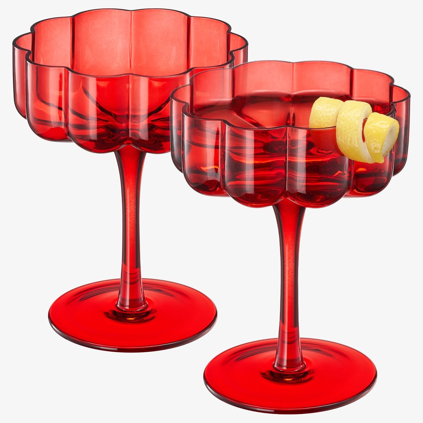 Flower Vintage Wavy Glass Coupes Martini, Champagne & Cocktail Coupes - Set of 2
