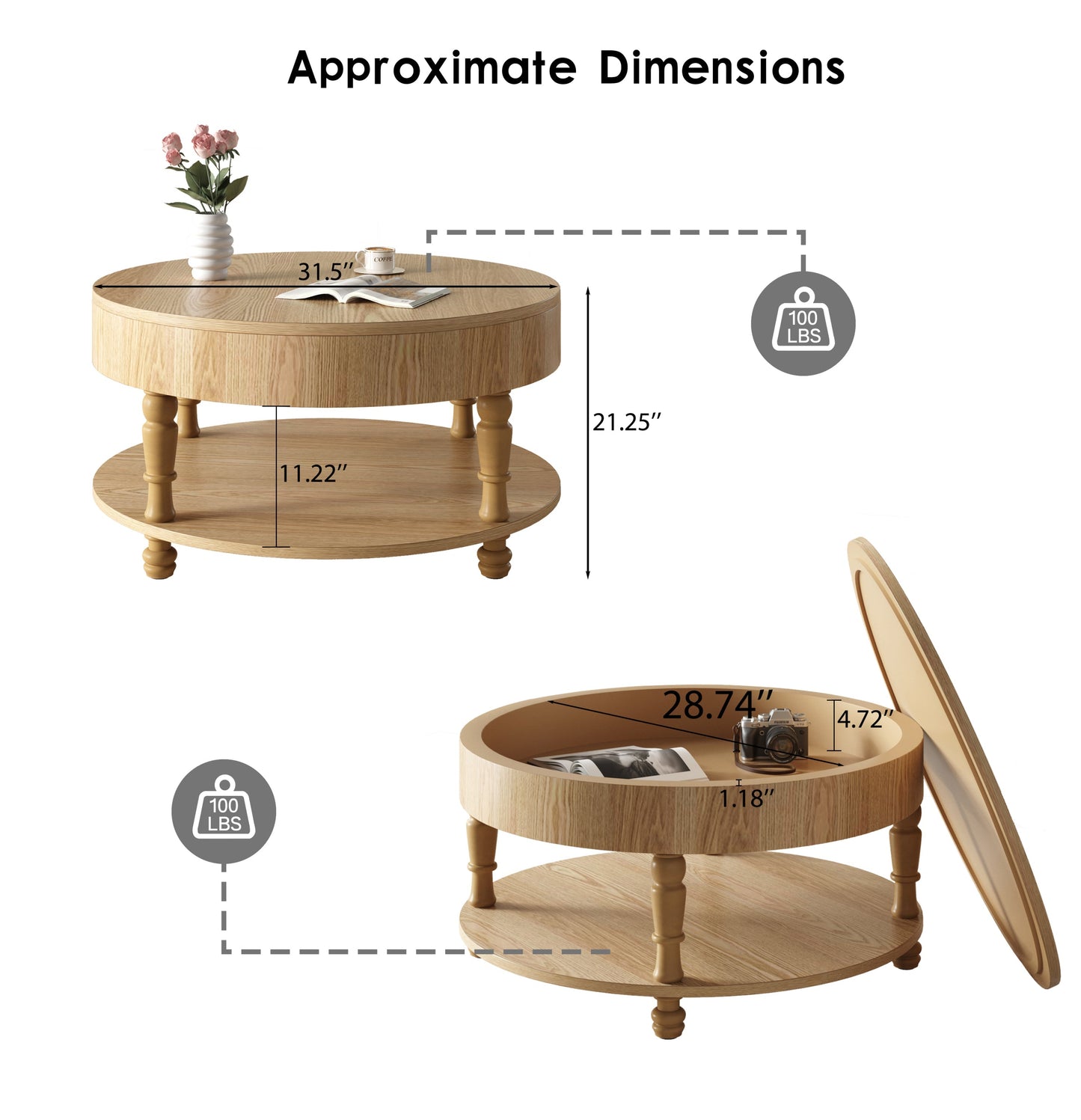 Coffee Table with Dual Storage for Living Room