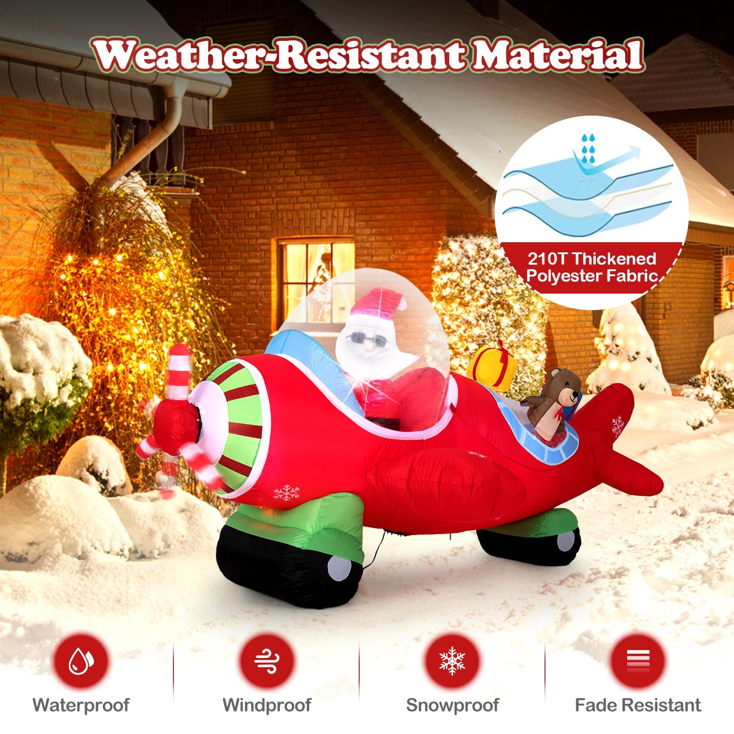 7.2 Feet Christmas Inflatables Airplane with Gift Boxes and Built-in LED Lights