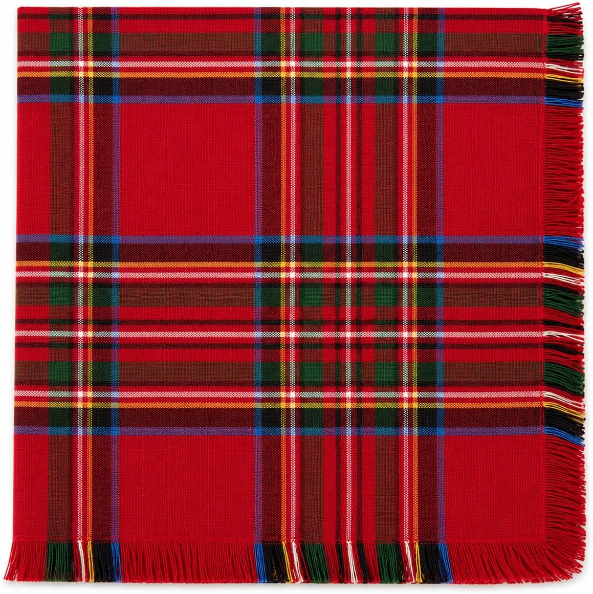 Fennco Styles Christmas Tartan Cloth Napkins with Fringe 20" X 20", Set of 4 - Classic Red Plaid Cotton Holiday Table Napkins for Christmas Dinner, Winter Gatherings and Seasonal Entertaining