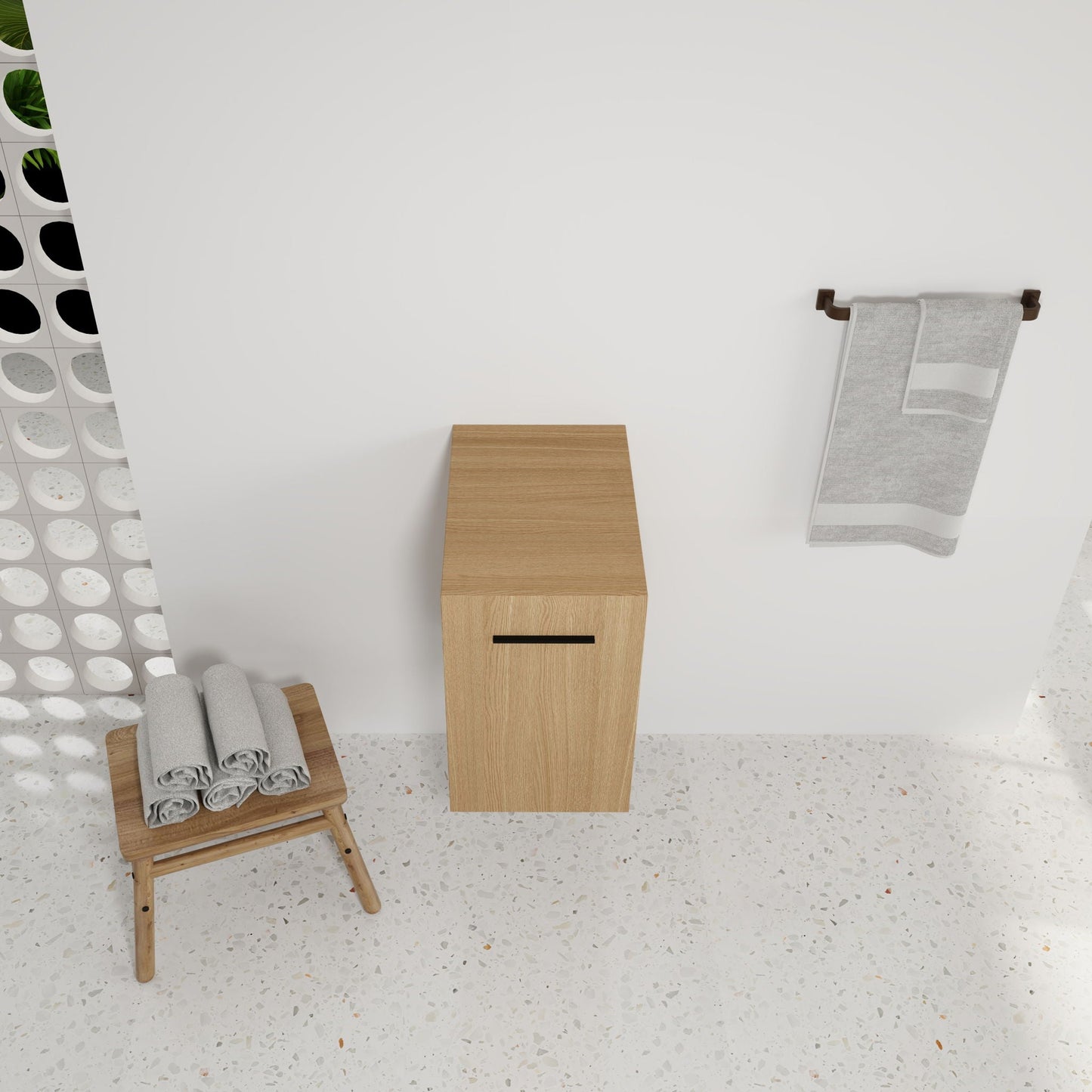 Floating Bathroom Vanity Single Door Base Cabinet, Wall Mounted Storage - Light Oak