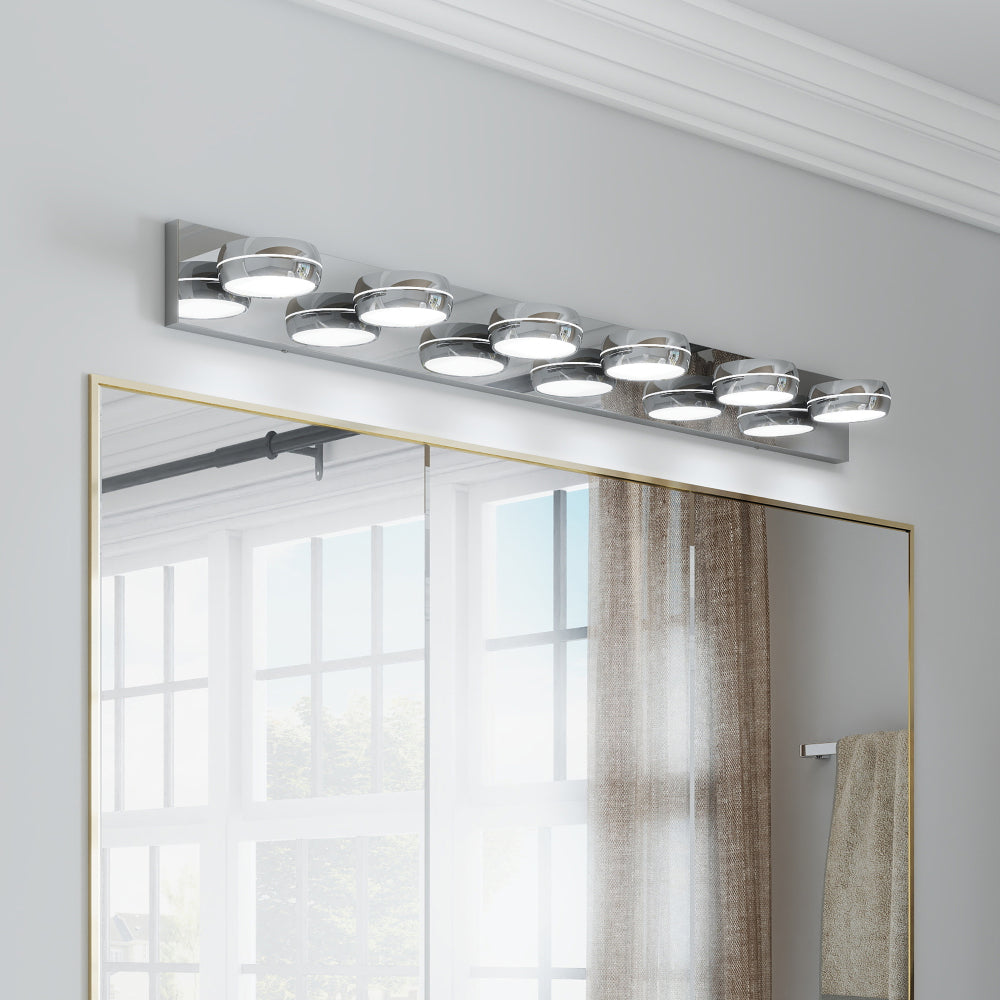 Modern Chrome LED Vanity Light Bar | 3/4/5/6-Light Bathroom Fixture over Mirror for Makeup & Daily Use