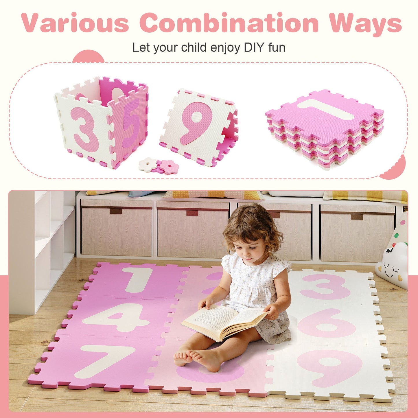 9 Pieces Interlocking Foam Puzzle Floor Mat with 3 Marker Discs