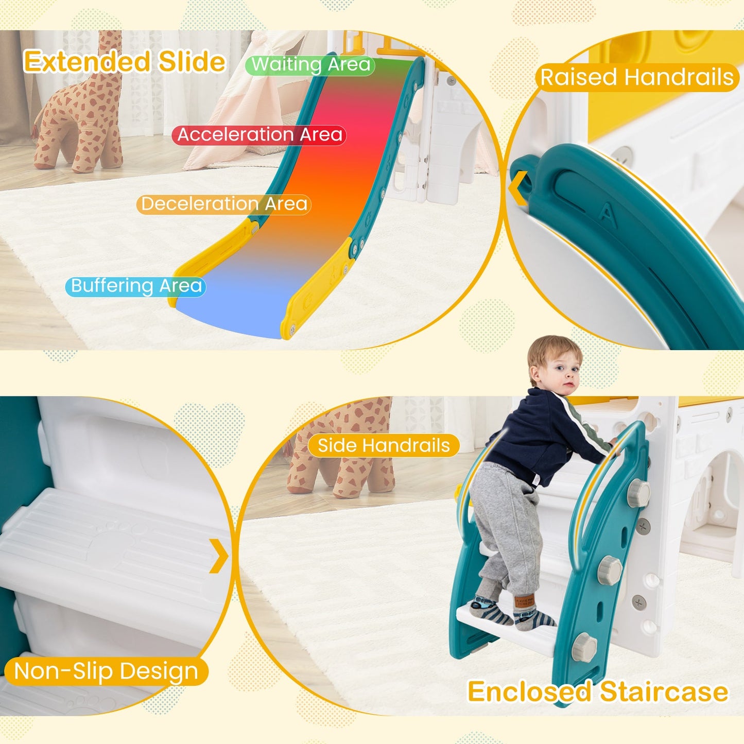 9-in-1 Toddler Slide L-Shaped with Basketball Hoop and Steering Wheel