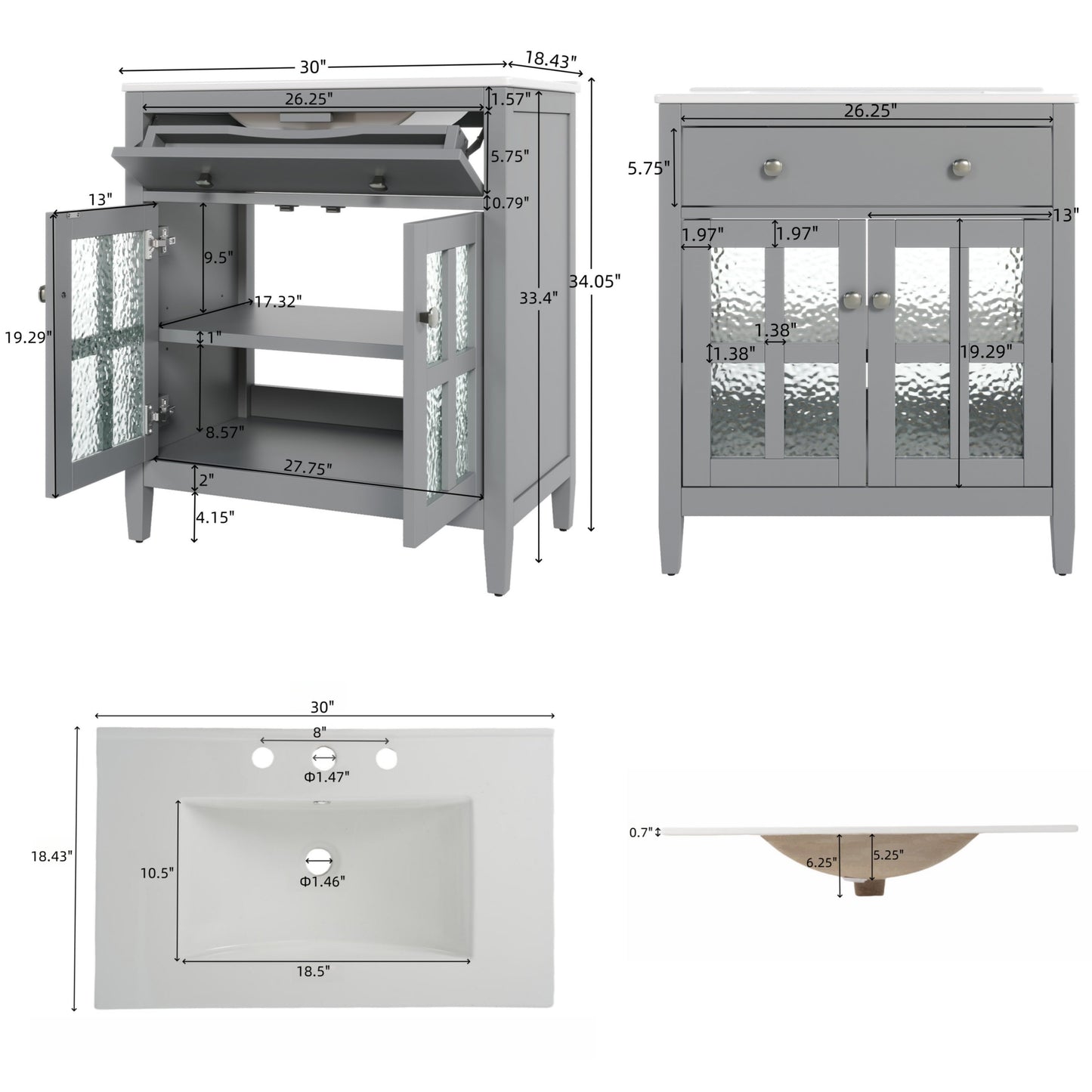 30" Bathroom Vanity with Ceramic Sink