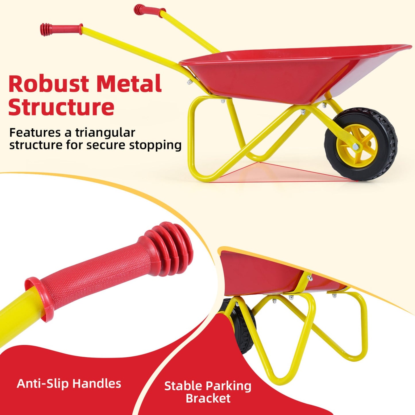 Costzon Kids Wheelbarrow with All-Terrain Wheels-Red