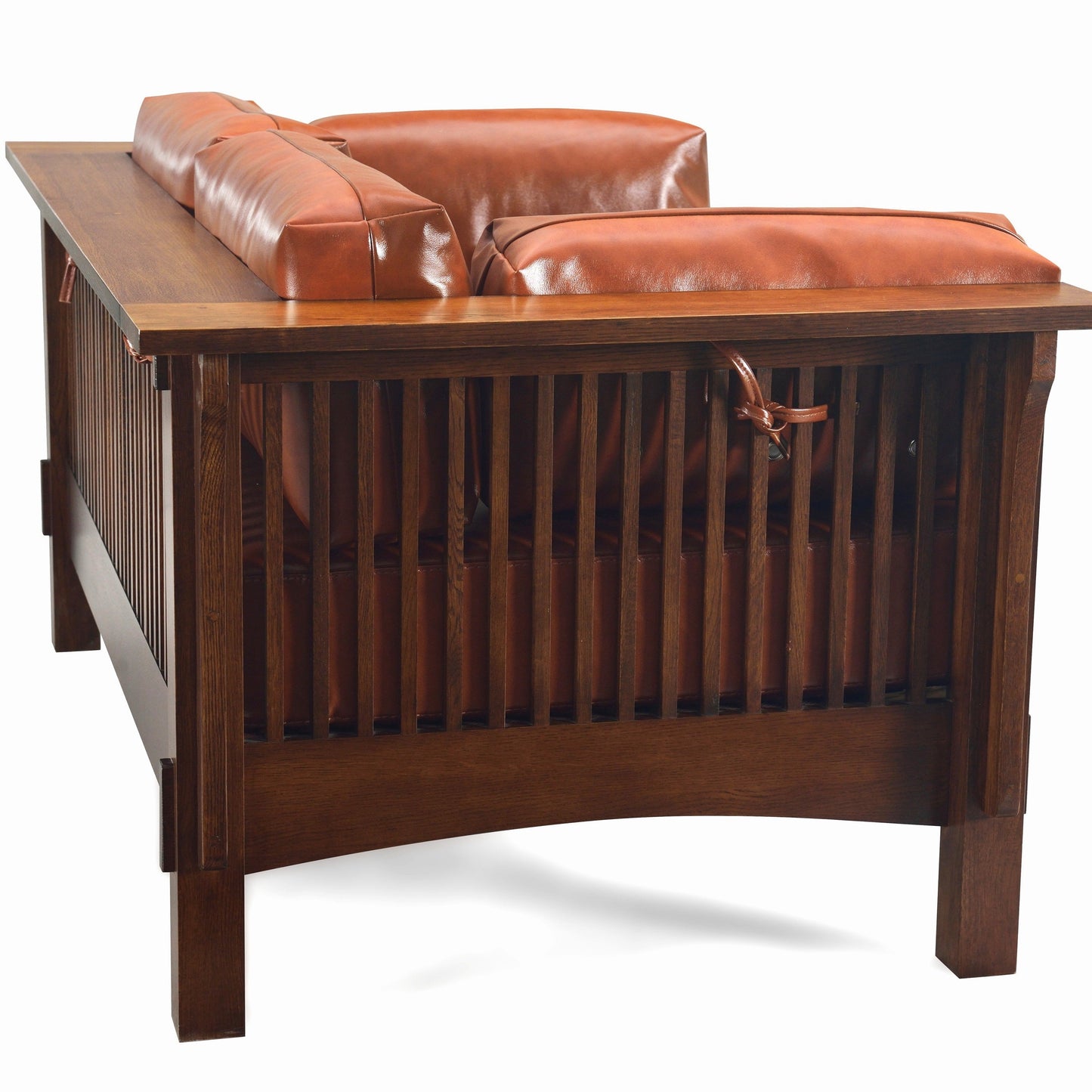 Mission Crofter Style Love Seat - Walnut stain and Russet brown leather