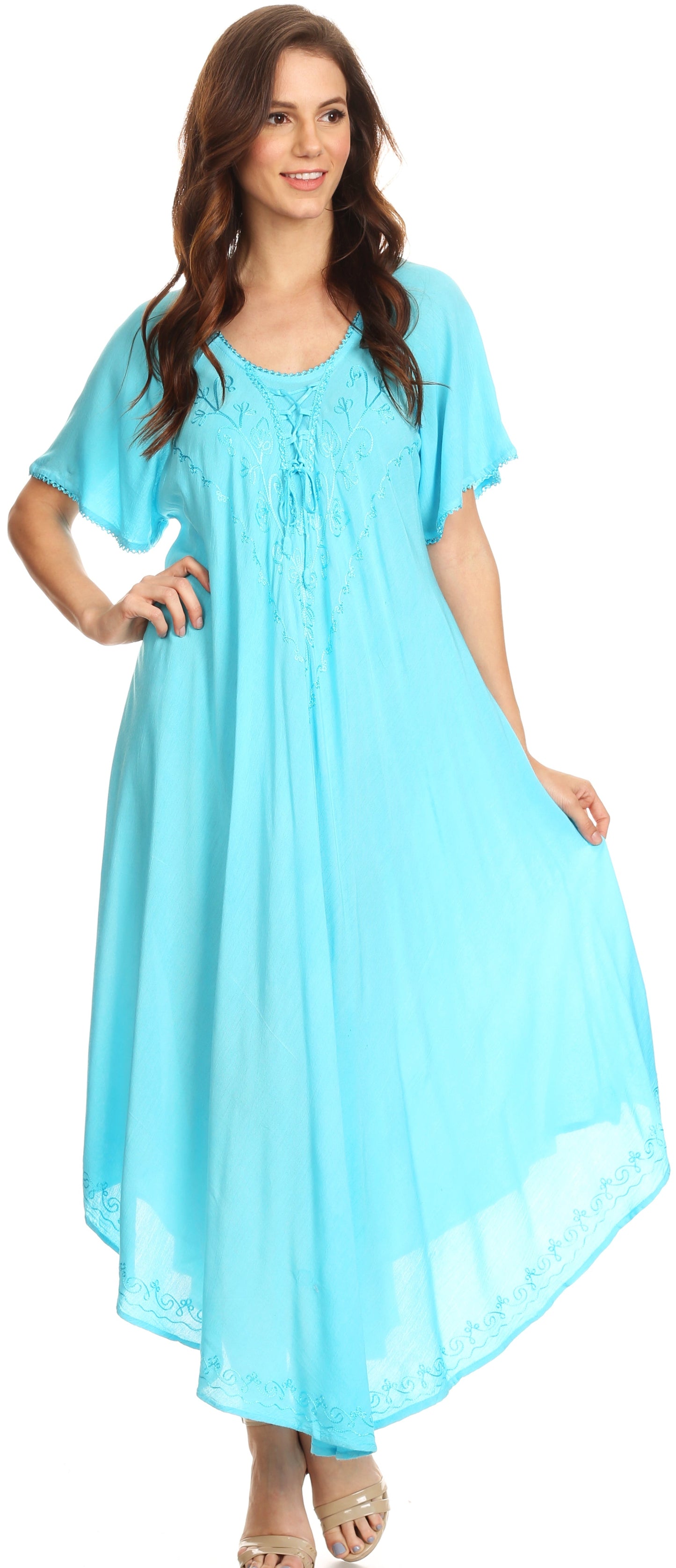 Sakkas Lilia Embroidered Lace Up Bodice Relaxed Fit Maxi Sun Dress