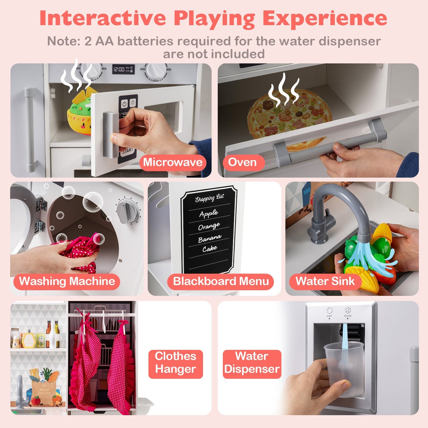 Dual-Sided Kids Play Kitchen with Water Dispenser and Range Hood for 3+ Years Old