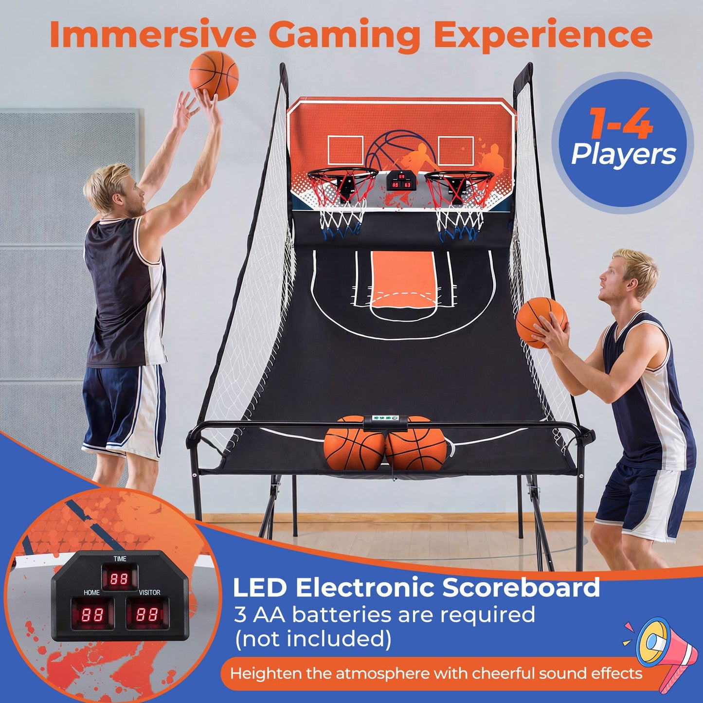 Foldable Basketball Arcade Game Kids Basketball Hoop Machine with 8 Exciting Playing Modes