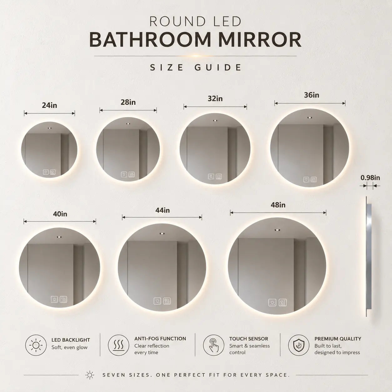 Round Backlit LED BATHROOMS Vanity Mirrors With Dimmable Lights