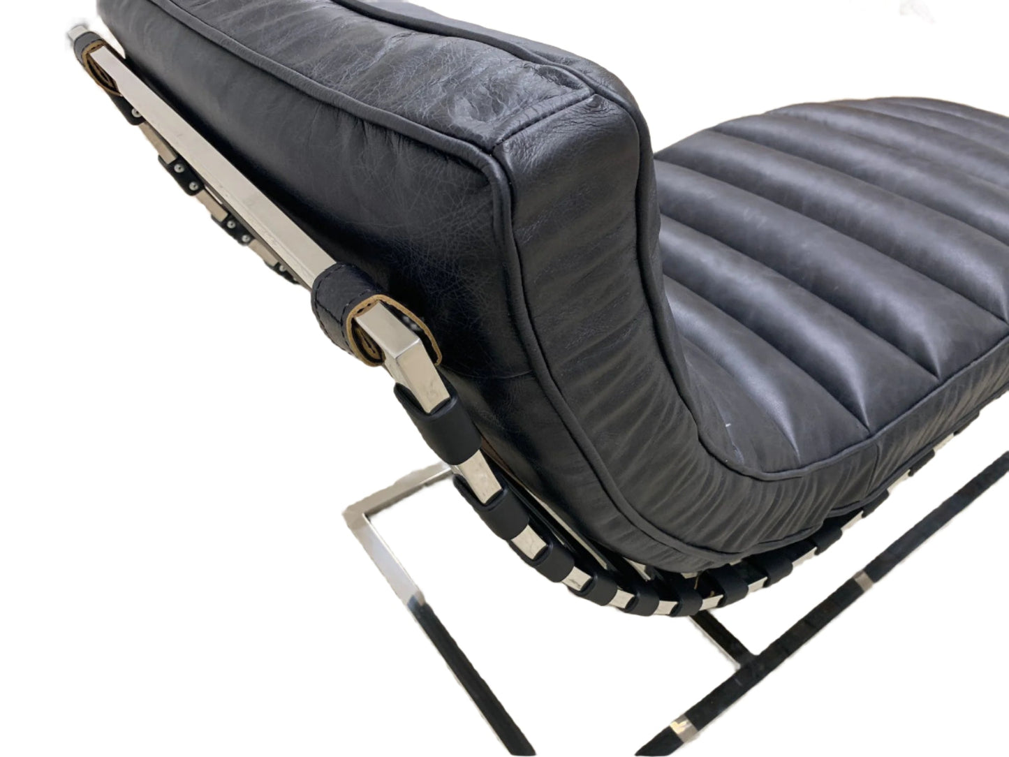 Plano Modern Channeled Leather Chaise Lounge - Slate Leather