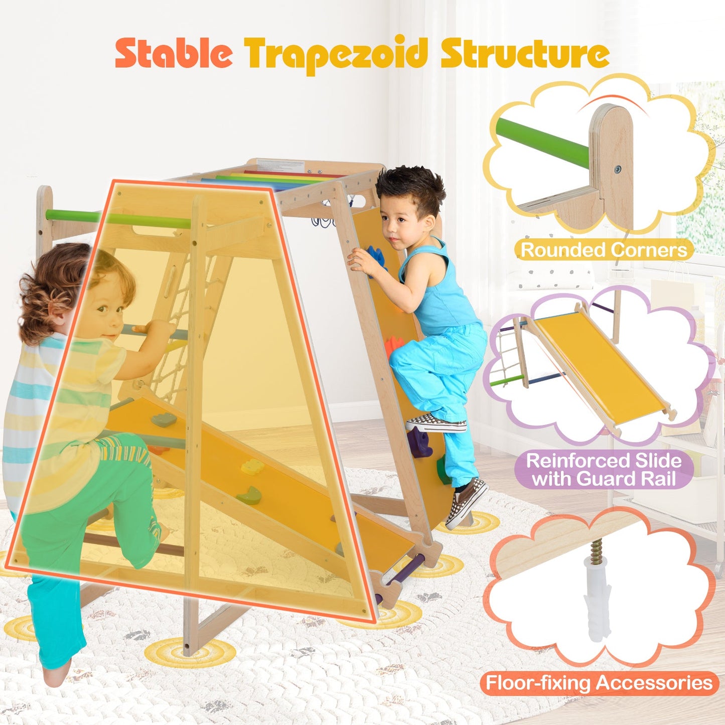 Kids Indoor Playground 6-in-1 Jungle Gym for 3-14 Years Olds