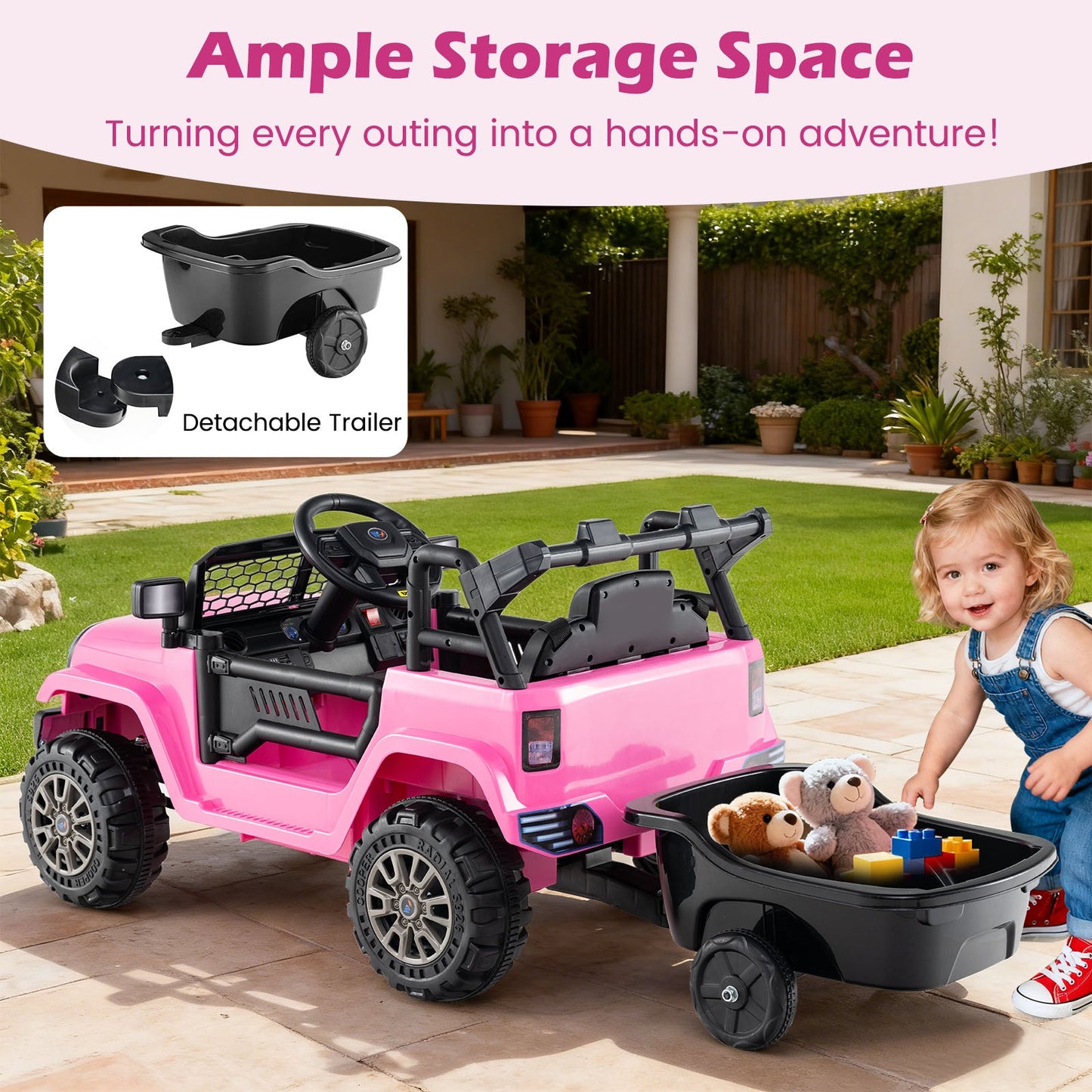 Kids Ride On UTV Car with Detachable Trailer 12V Battery Powered Ride On Truck