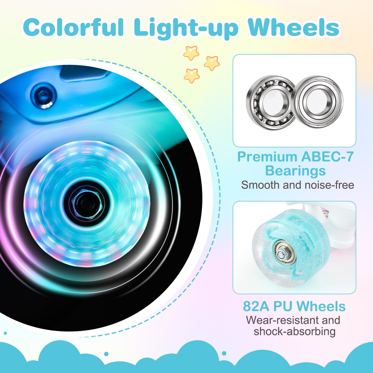 Kids Roller Skates 4 Sizes Adjustable Quad Skates with Light-up Wheels and Safety Protection