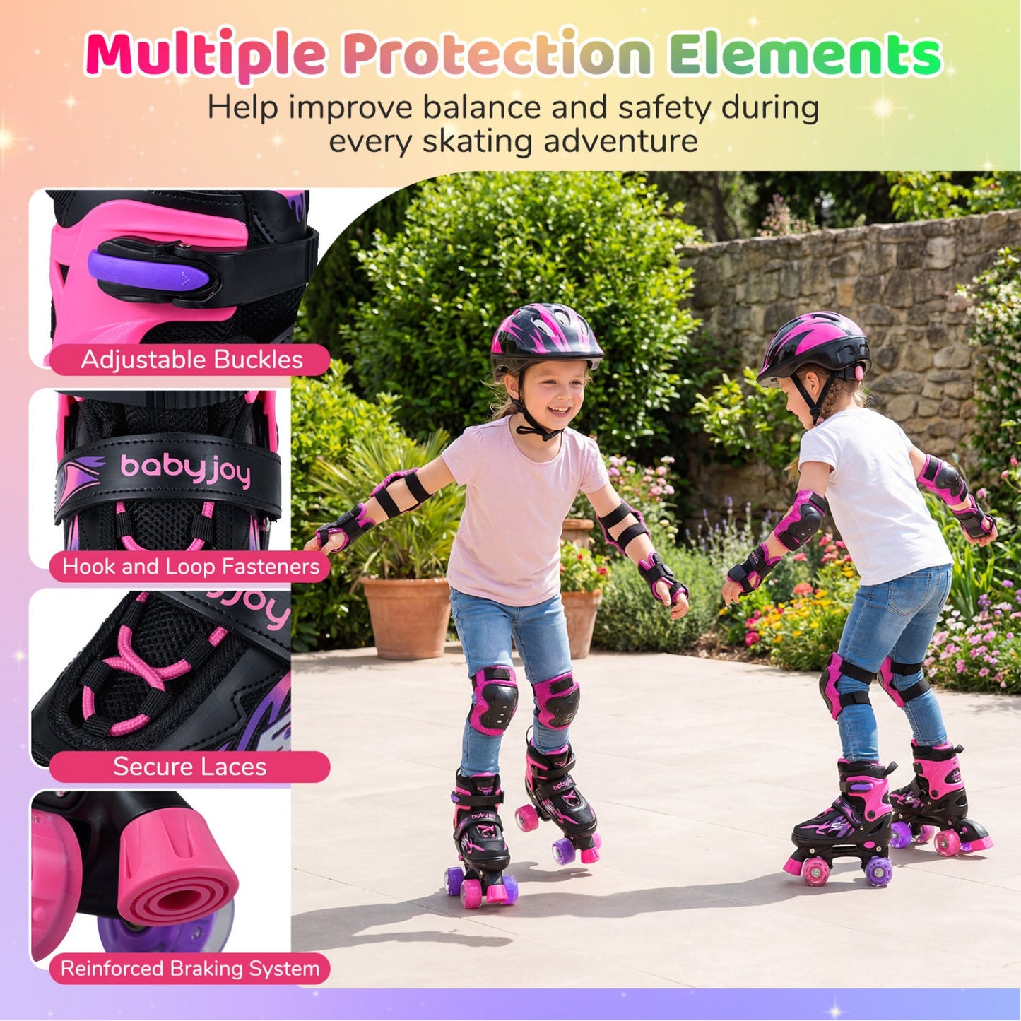 Kids Roller Skates for Girls Boys 4 Sizes Adjustable Quad Skates with Light-up Wheels