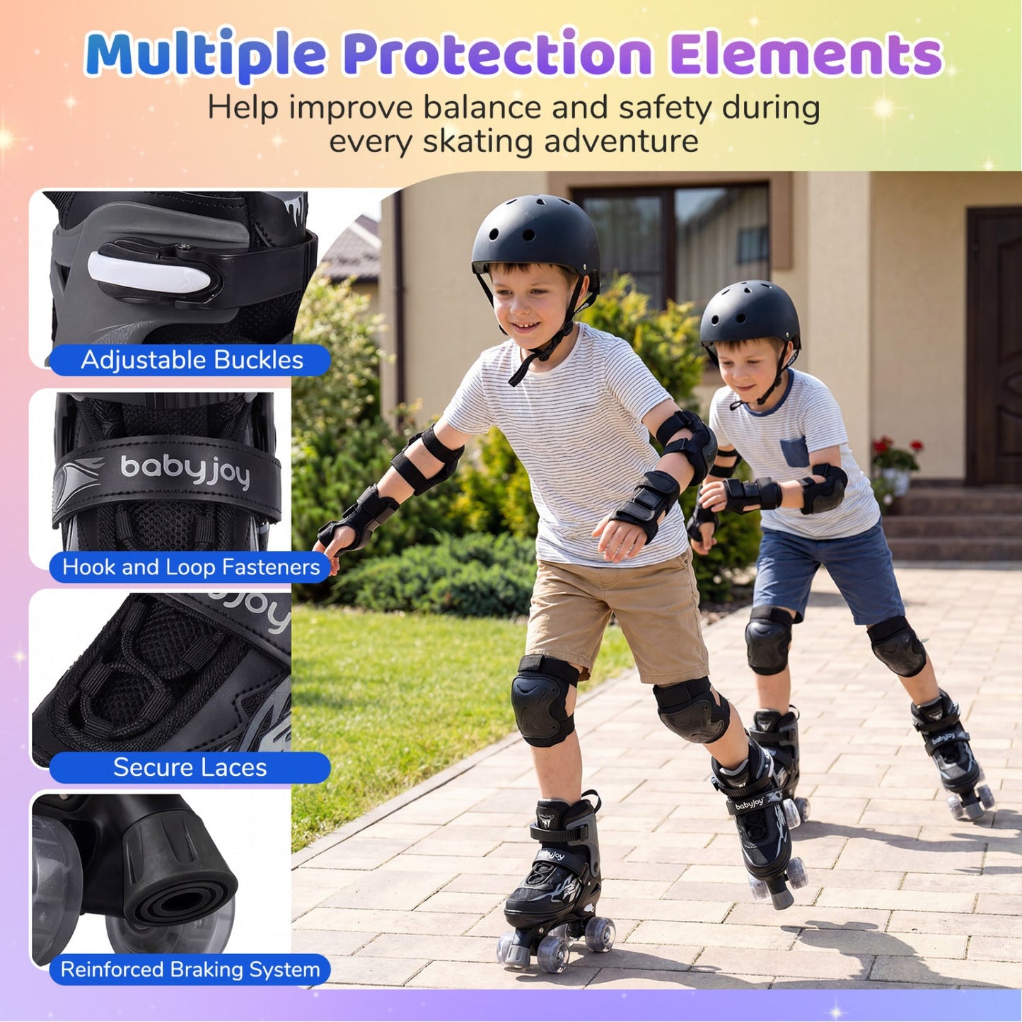 Kids Roller Skates for Girls Boys 4 Sizes Adjustable Quad Skates with Light-up Wheels for Outdoor