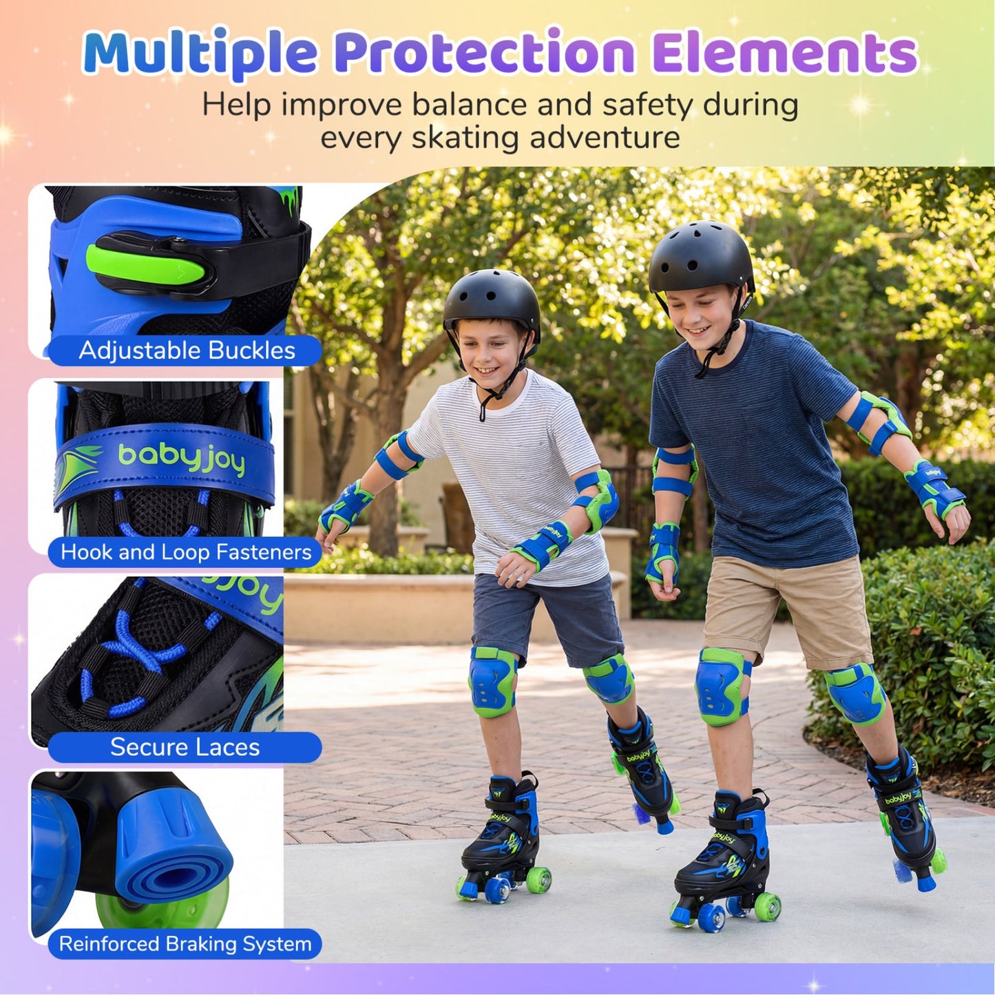 Kids Roller Skates for Girls Boys Teens 4 Sizes Adjustable Quad Skates with Light-up Wheels