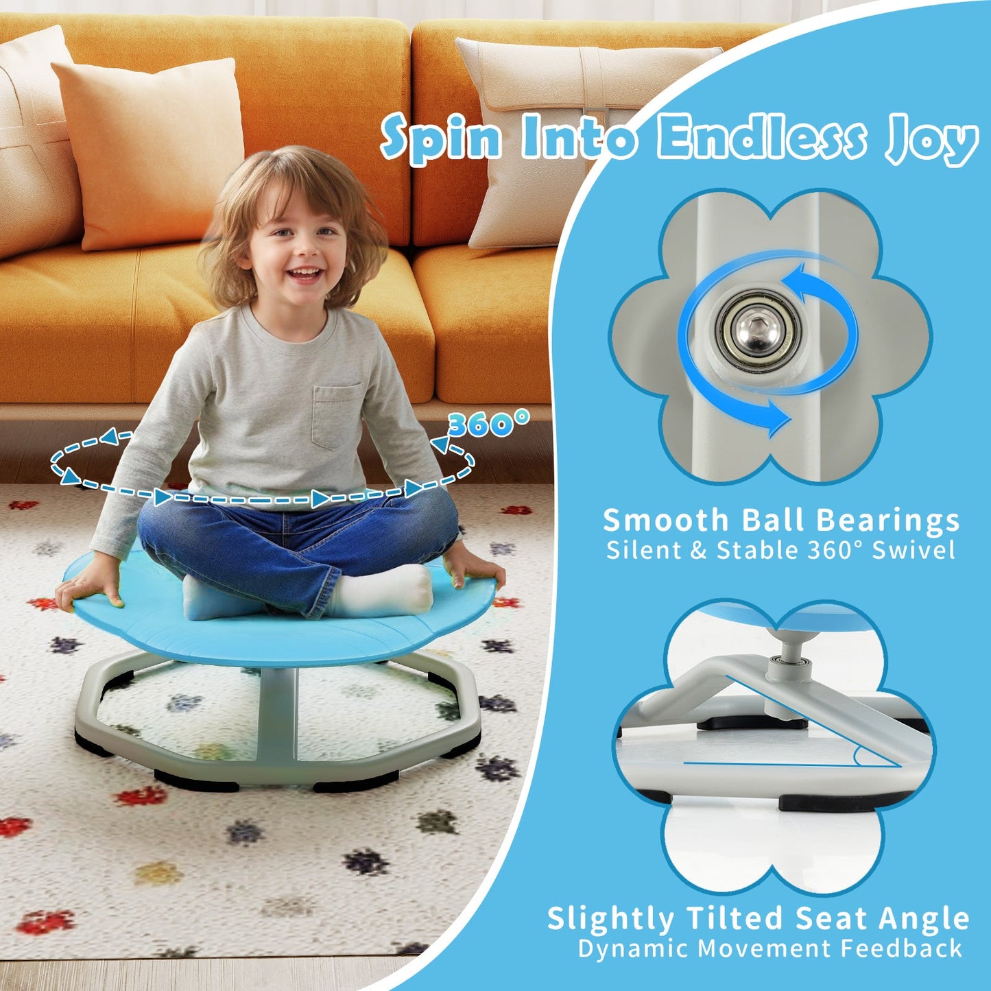 Kids Sensory Swivel Chair Cat Claw 360° Spinning Chair with Non-Slip Metal Base
