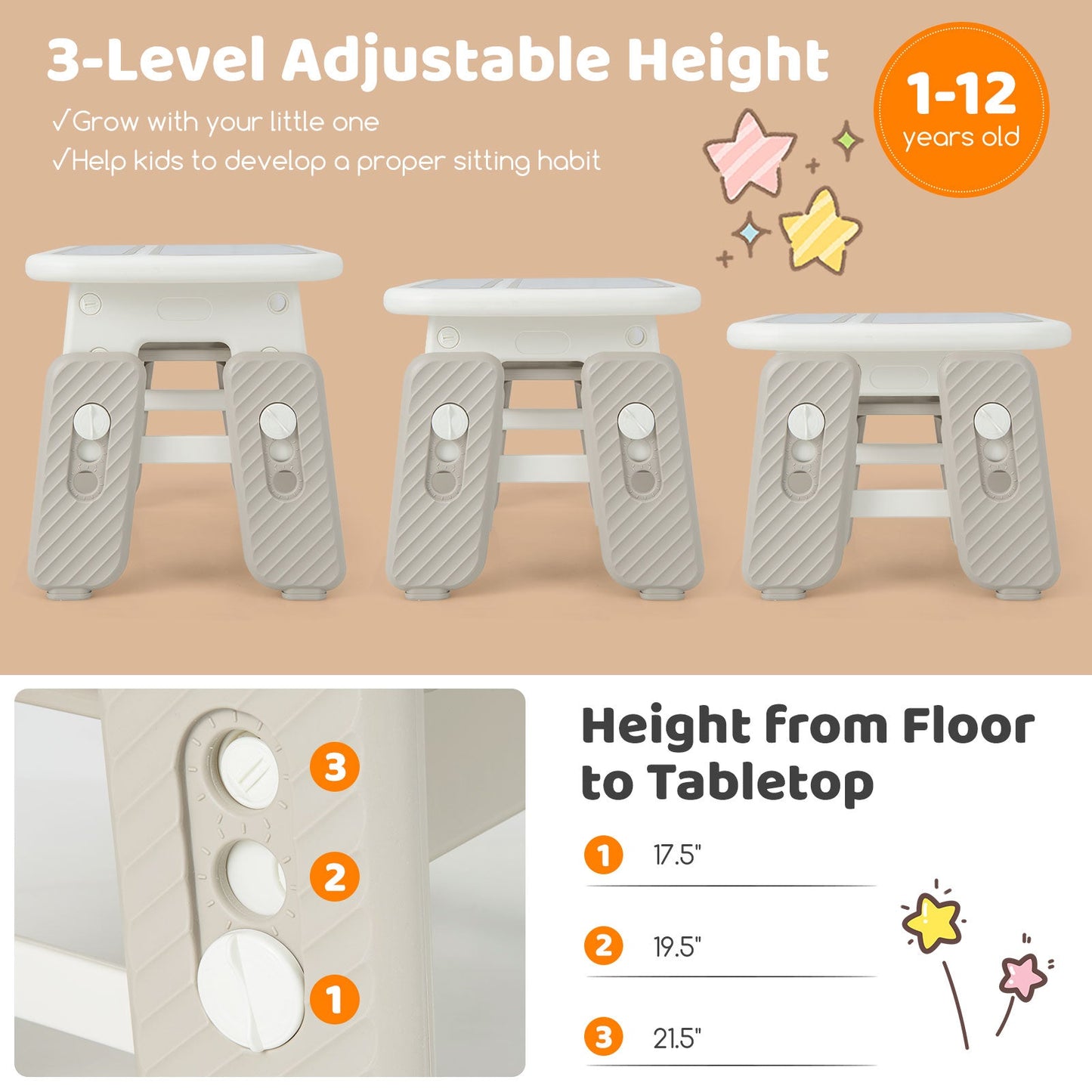 Kids Table and Chair Set with Flip-Top Bookshelf