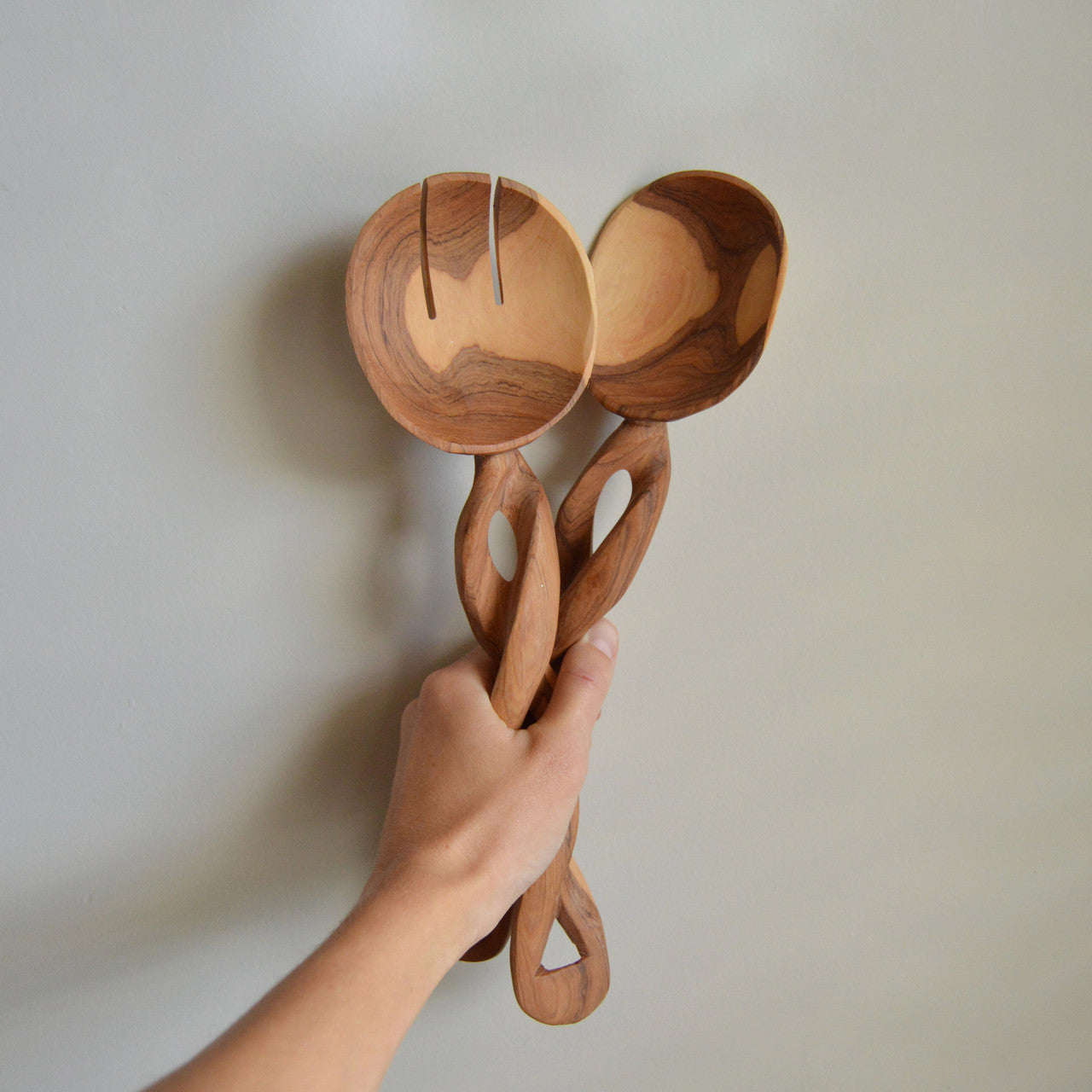 Olive Wood Spiral Salad Servers