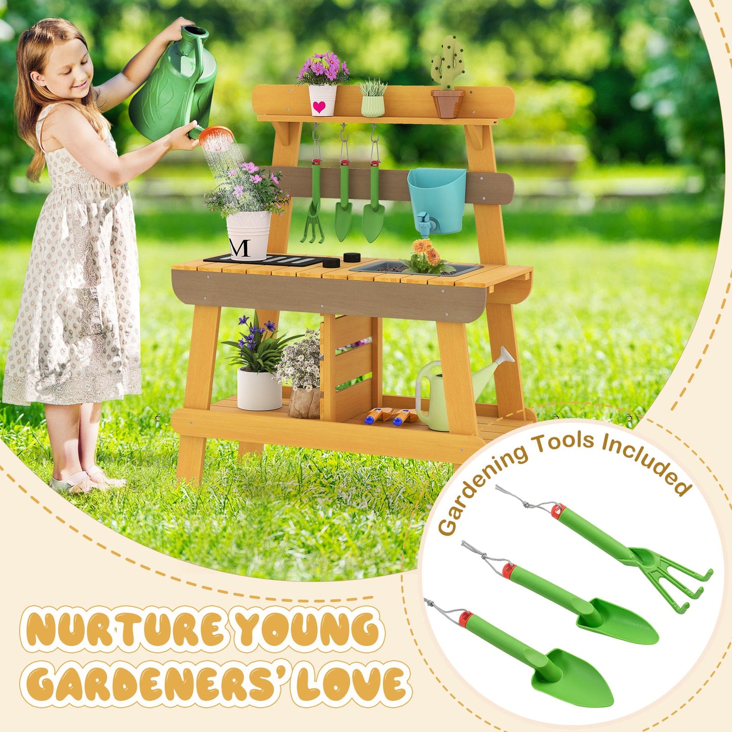 Outdoor Mud Kitchen for Kids Wooden Play Kitchen Toy for Boys Girls Aged 3-8-Yellow