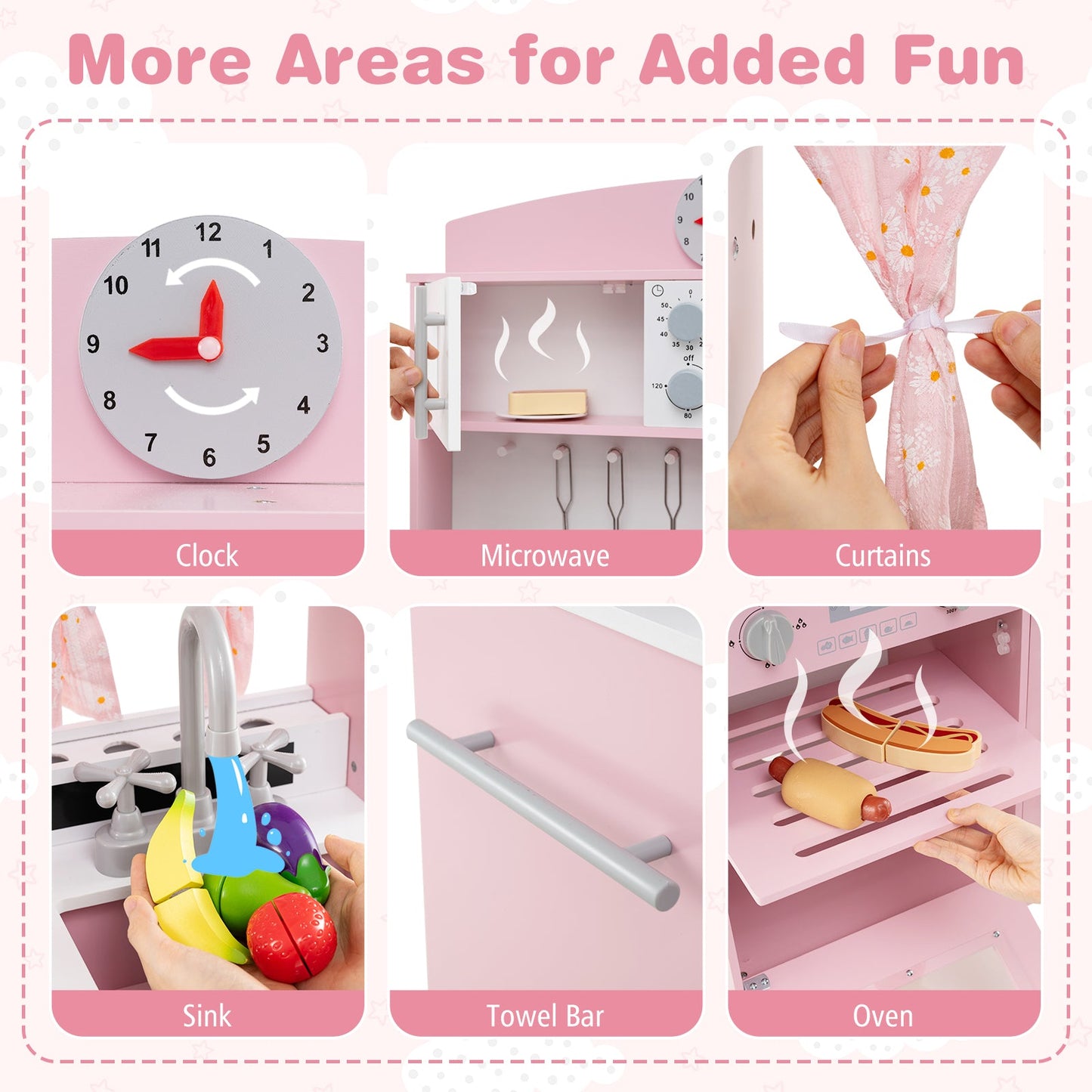 Play Kitchen for Kids Wooden Chef Pretend Playset with 3 Adjustable Heights Microwave