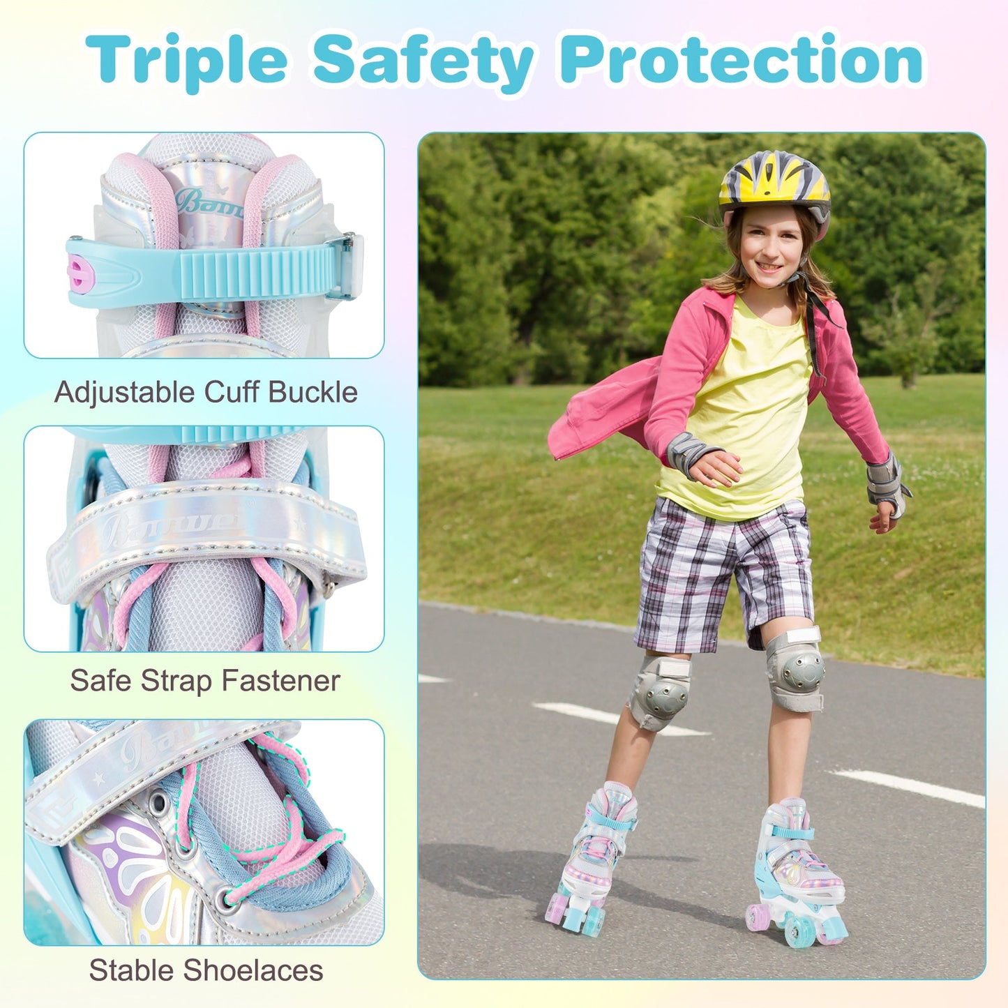 Roller Skates for Teens 4 Sizes Adjustable with Light-up Wheels for Boys Girls Ages 13+
