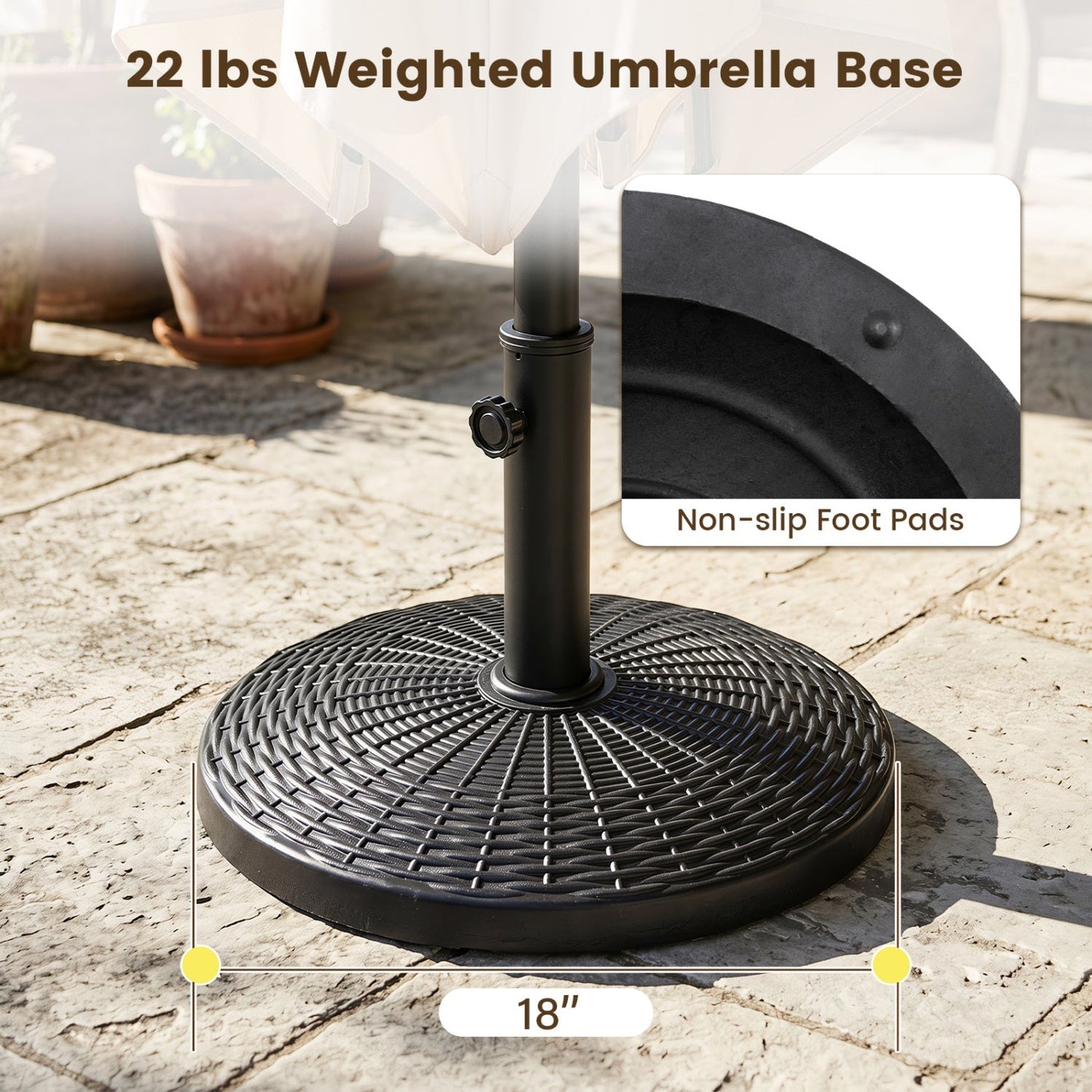 Patio Umbrella Base 22 lbs Resin Wicker Style