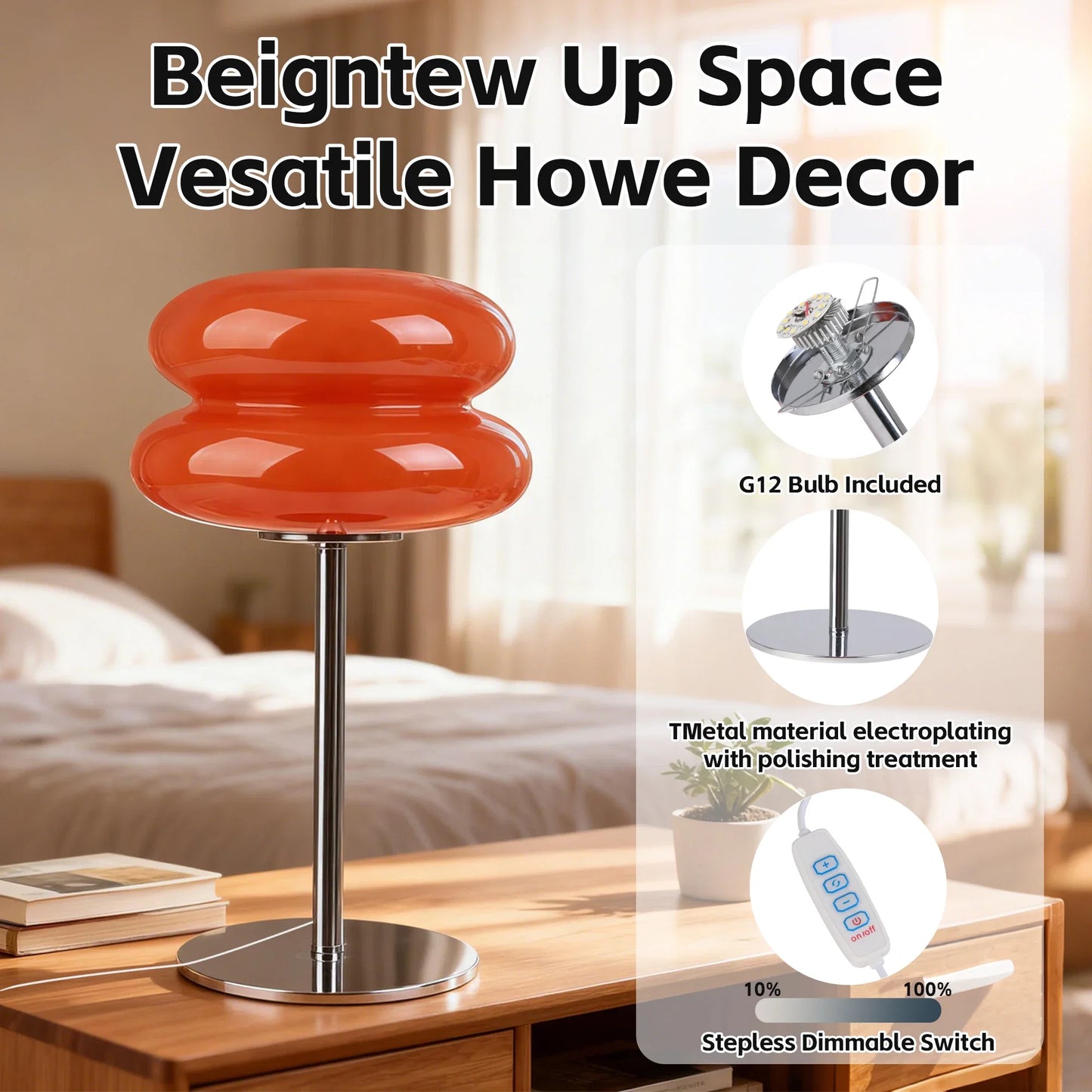 Macaron Glass Table Lamp Trichromatic Dimming Living Room Atmosphere Lamps Eye Protection Night Light Girl Bedroom Bedside Decor